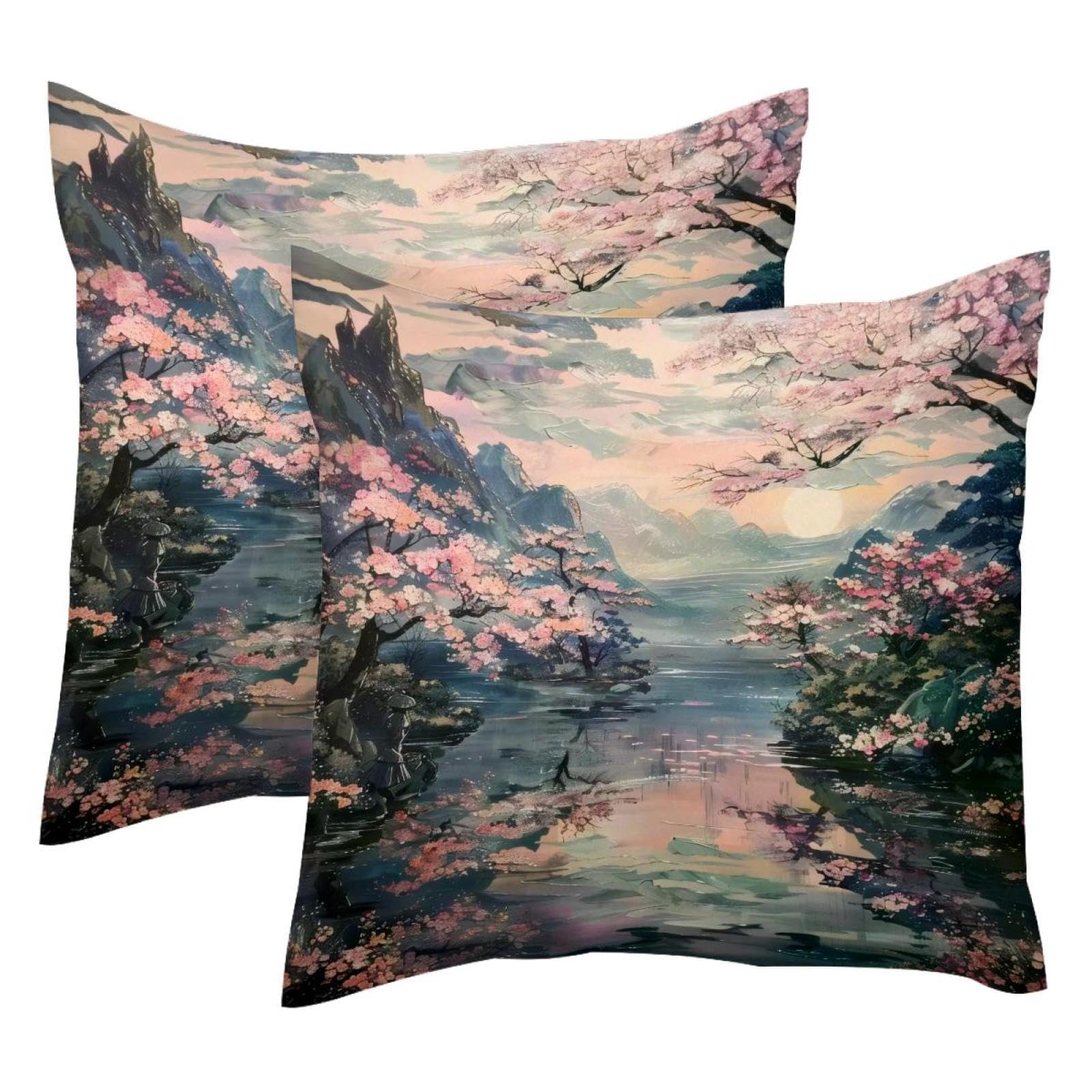 Housses de coussin velours 50x50 pour rénover un canapé terne motif lac cerise