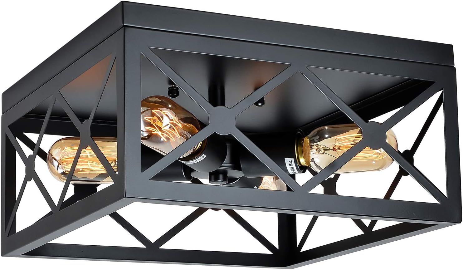 Super Cheap 🛒 Eyassi Farmhouse Flush Mount Ceiling Light, Industrial 4-Light Farmhouse Light Fixtures, Vintage Black Metal Cage E26 Close to Ceiling Light Fixtures for Kitchen Island Living Room Bedroom Entryway