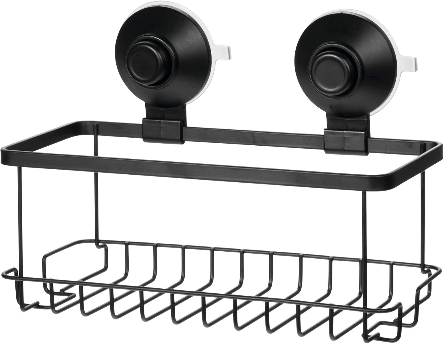 iDesign Everett Metal Push Lock Suction Shower Caddy, Extra Space for Shampoo, Conditioner, and Soap with Hooks for Razors, Towels, Loofahs, and More, 9.1" x 4.53" x 3.63", Matte Black image 3