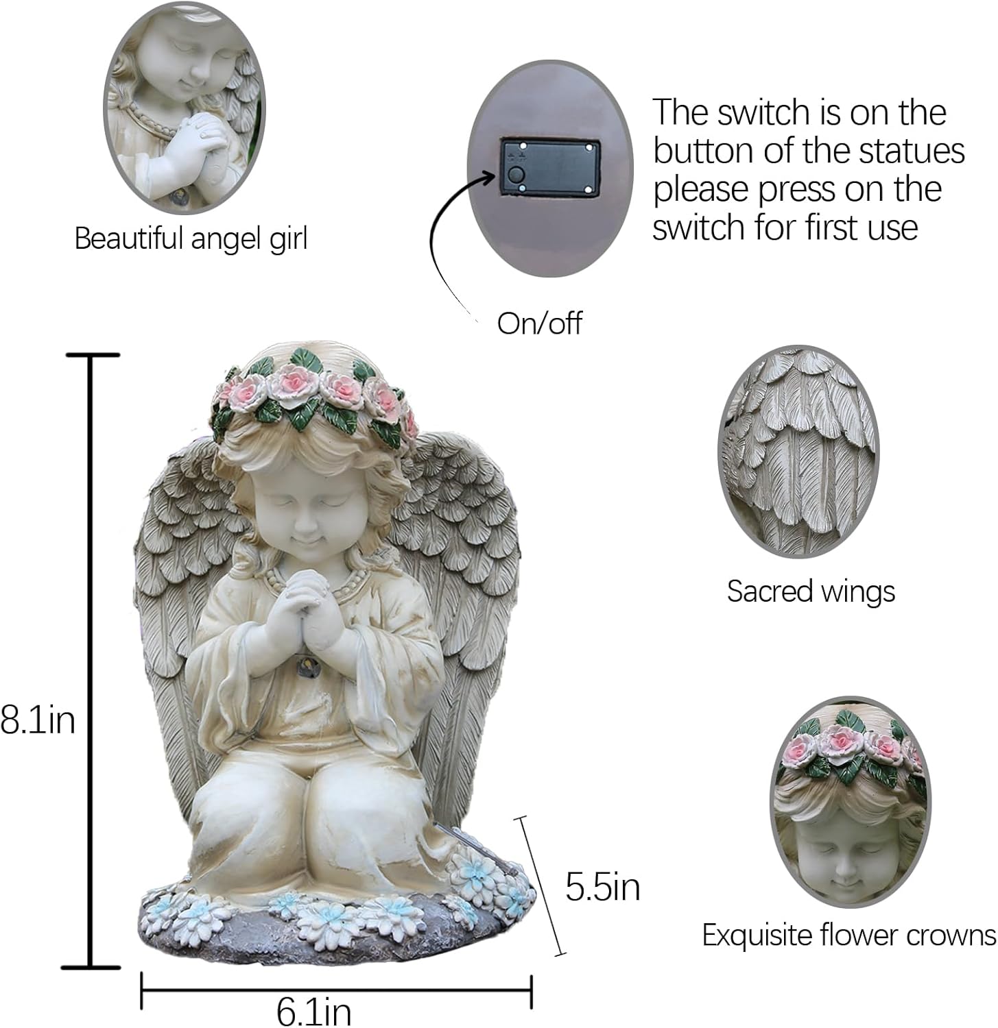 Sharita Praying Angels Figurine,Solar Garden Angel Statues, Waterproof Kneeling Angel Sculpture, Outdoor Decor Ornament for Patio Lawn Yard Balcony, Garden Gift - Image 3