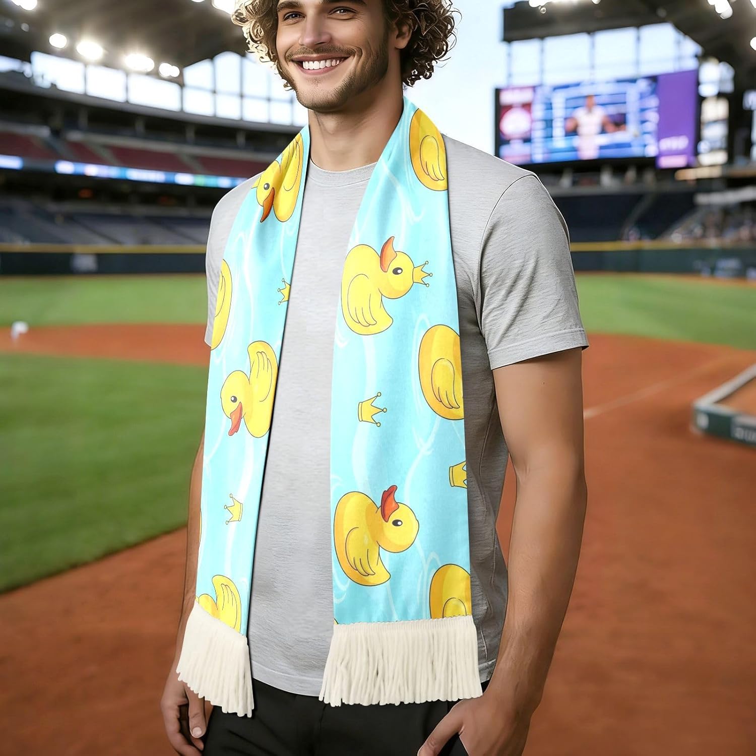 CHIFIGNO Cute Yellow Ducks Blue Sports Fan Scarf, Soft Polyester Cheering Towel Scarf for Soccer Fans, Quick Dry Rally Towel