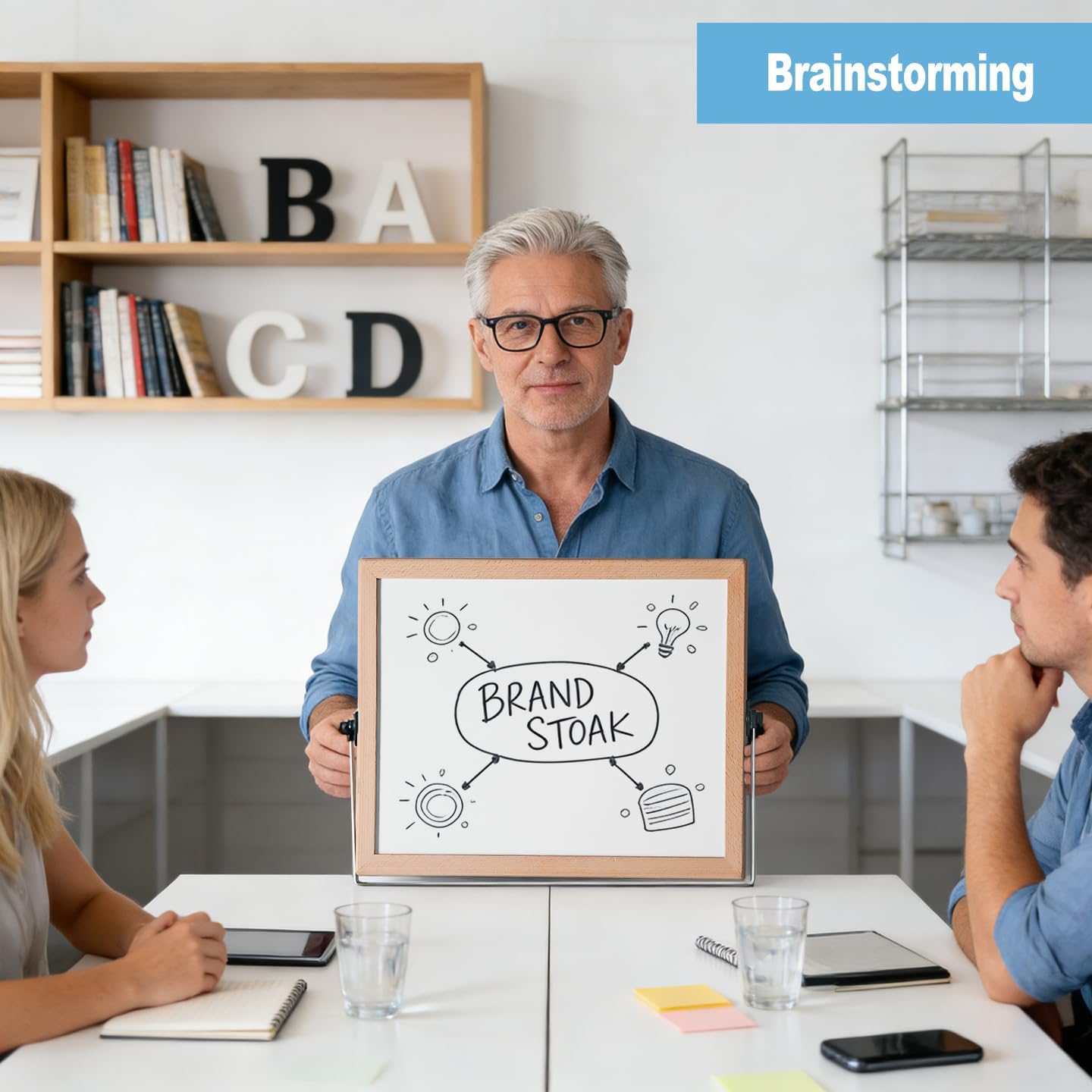 RXMC RUIXUANBOAD Desktop whiteboard 17.9x12.6 inch Magnetic Double-Sided Desktop Dry Erase Board Writing Board, Suitable for Home Office Teaching, Equipped with 3 Marker pens and 4 Magnets