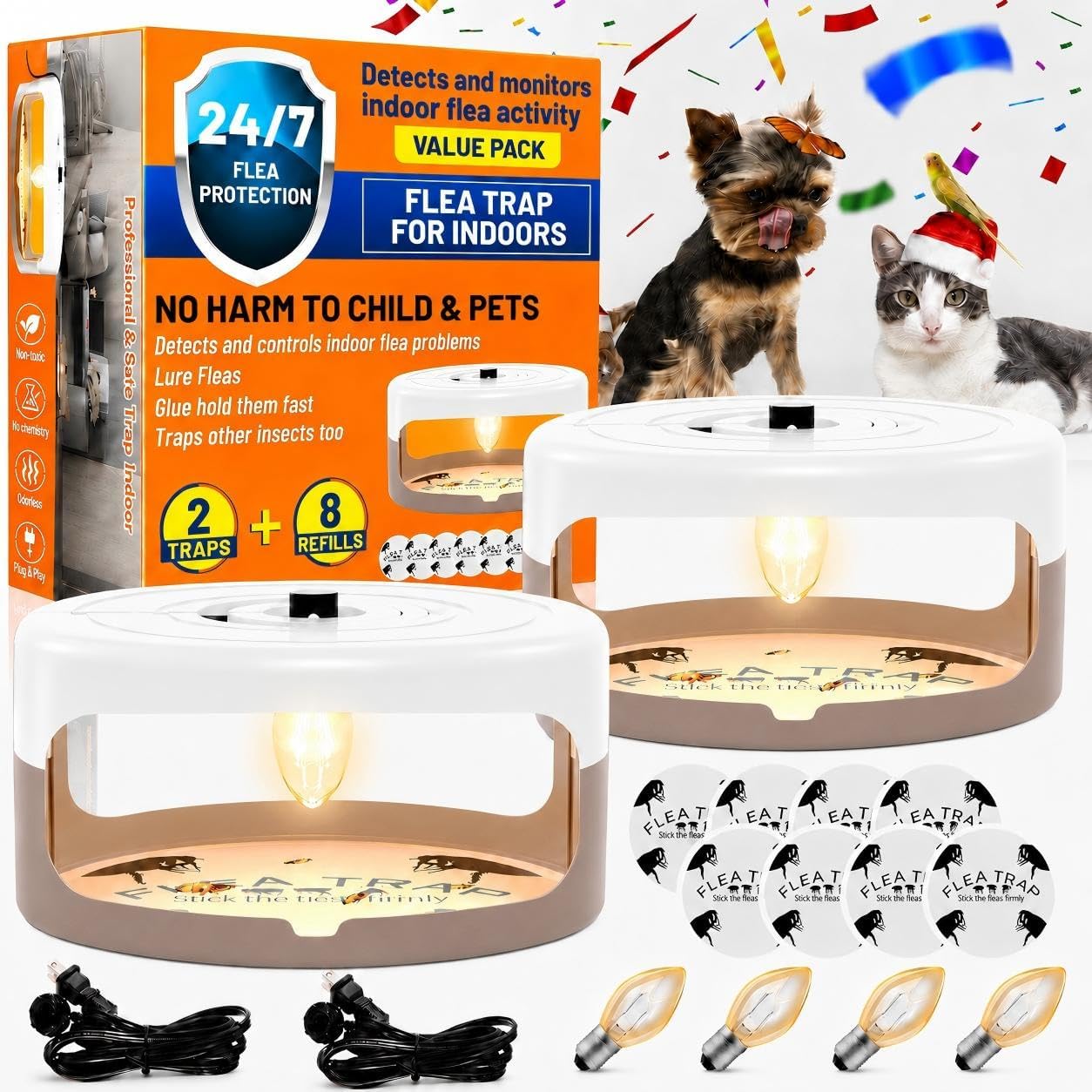 2 Pack Flea Traps for Inside Your Home, Indoor Flea Traps with 8 Sticky Pads, Flea Monitoring Trap for Home, Sticky Insect Catcher for Fleas, Moths & Gnats