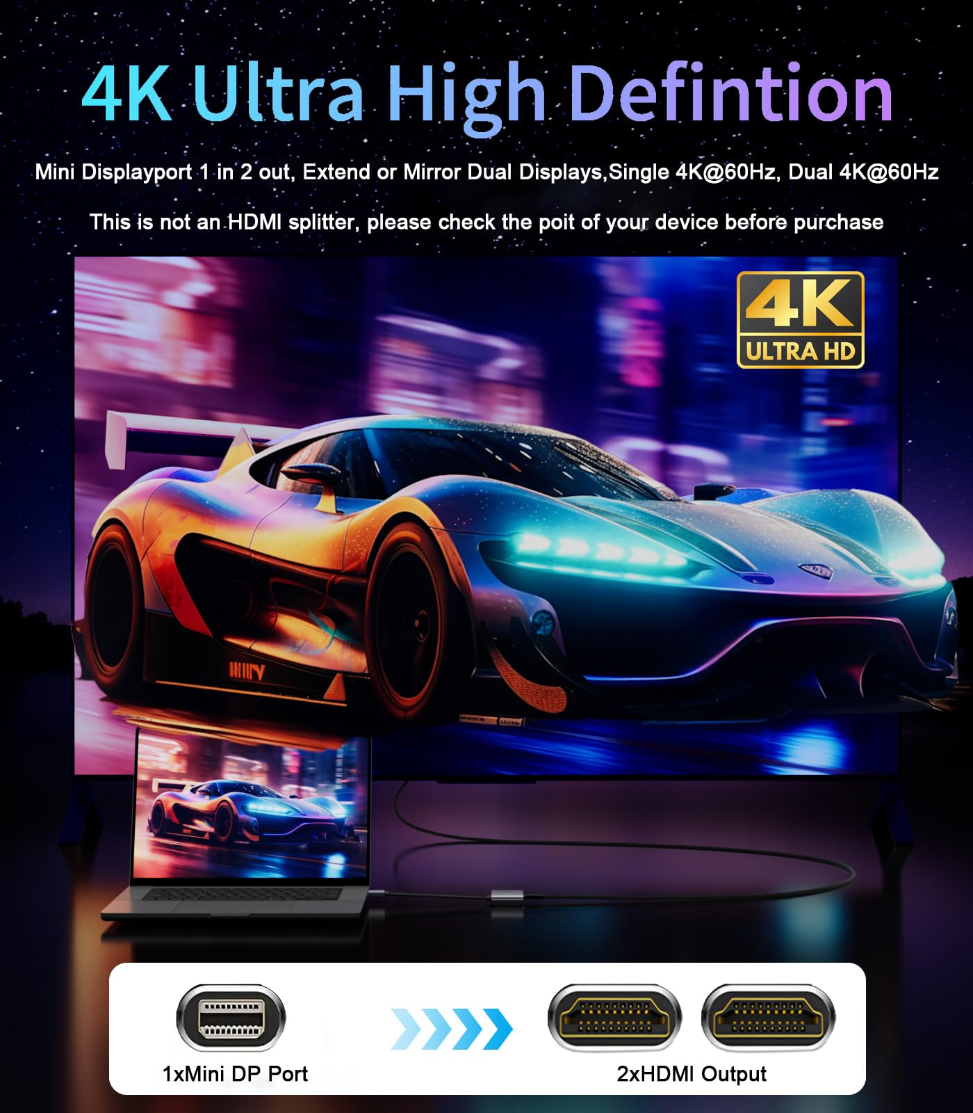 Adaptateur Mini DisplayPort vers double HDMI, hub MST 4K @ 60 Hz