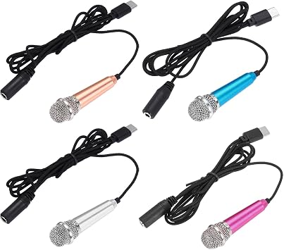sourcing map 4 Pcs Mini Microphone, Mini Mic Tiny Microphone Phone Type C Mic Small Microphone for Record Phone Voice, Gold/Silver/Hot Pink/Blue