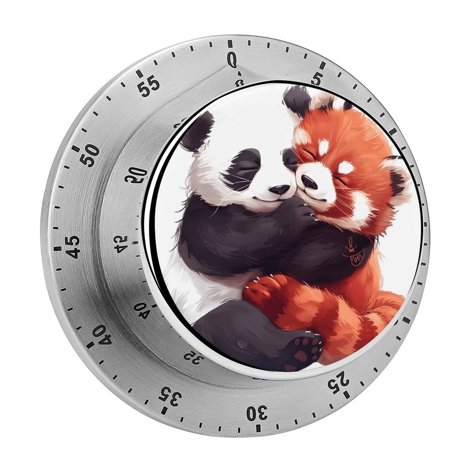 Kawaii Panda Hugging Red Panda Mechanical Rotary Timer, Used for Daily Timing