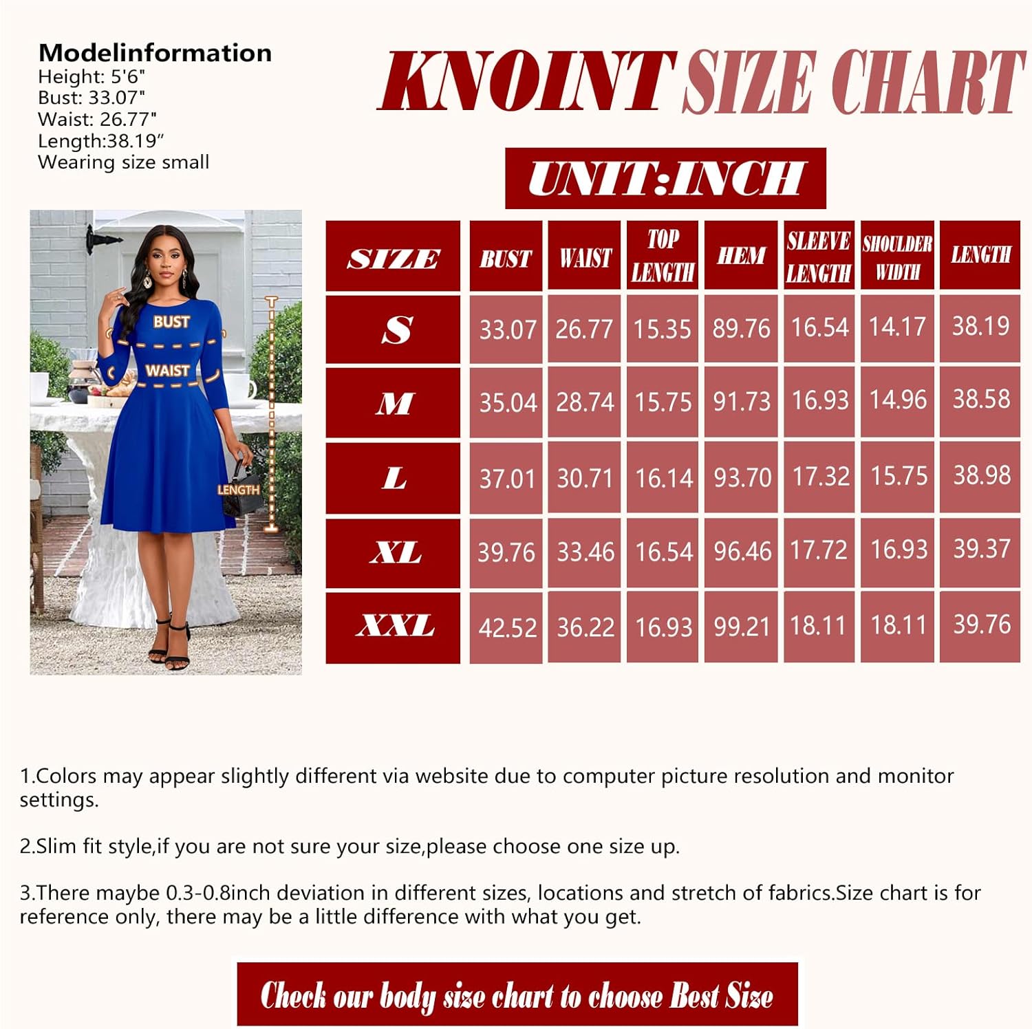 Women's Casual Long Sleeve Midi Dress Elegant A Line Empire Waist Crew Neck Flowy Swing Dress - Image 4