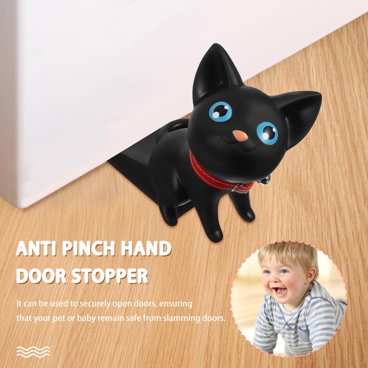 Operitacx Cute Cat Door Stopper Anti-Clip Hand Door Block Non-Slip PVC Wedge Decorative Home Accessory 6.49X2.95X4.52 Inches for Safety