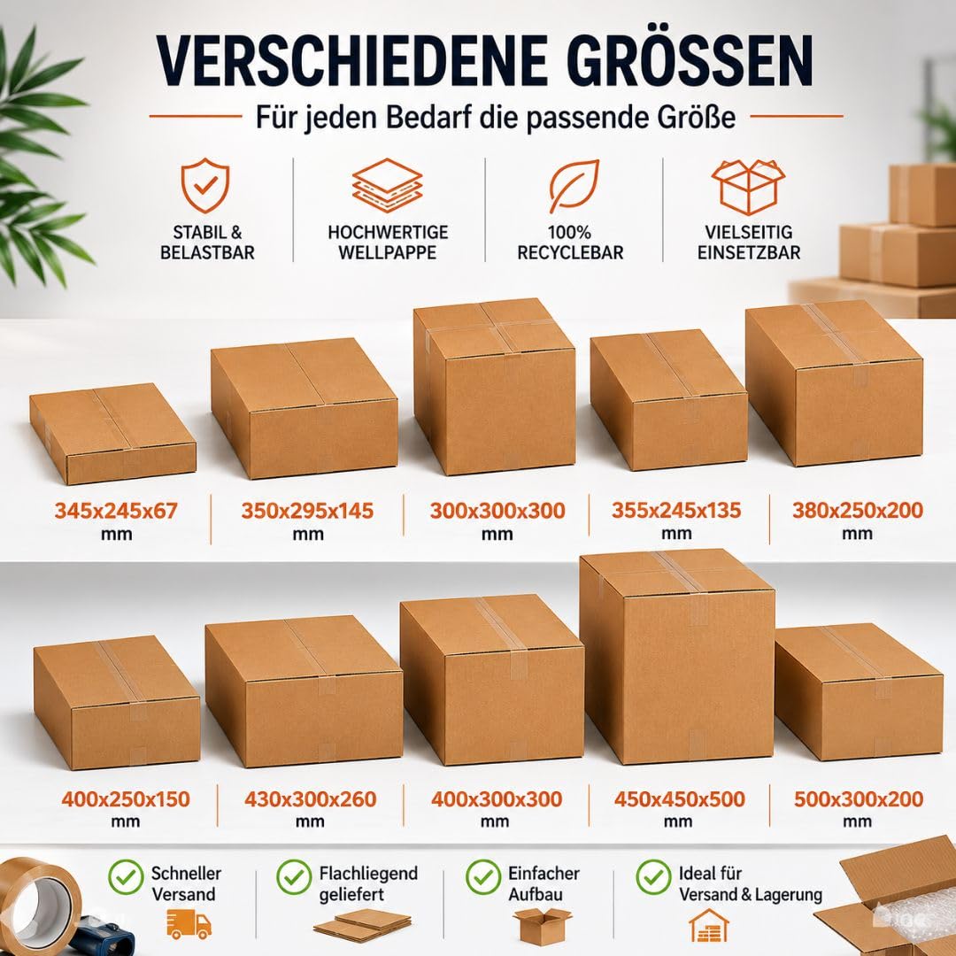 50 Stück Faltkarton 450x450x500mm - Versandkarton braun 1-wellig 1.20 B Welle - Stabile Kartonage für Versand, Lagerung und Verpackung.