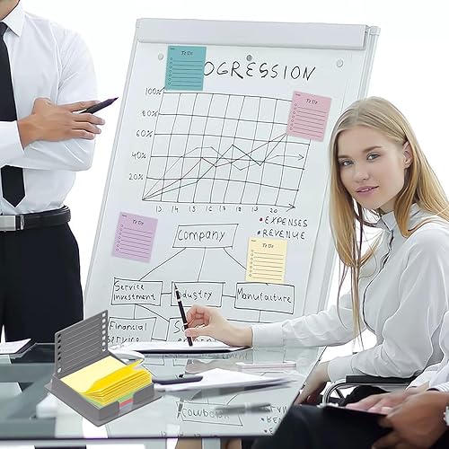 Miniatura 7 de Plantilla de notas adhesivas con notas Post It, dispensador de notas adhesivas de 3 x 3 pulgadas con plantilla, organizador de bloc de notas con