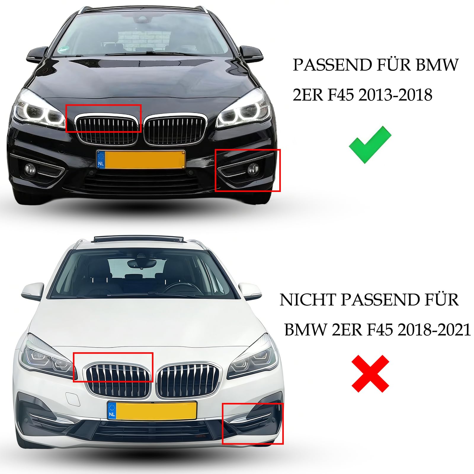 Sport Kühlergrill Nieren kompatibel mit BMW 2er F45 F46 Bj. 2012-2018 Glanz Schwarz Doppelsteg Grill