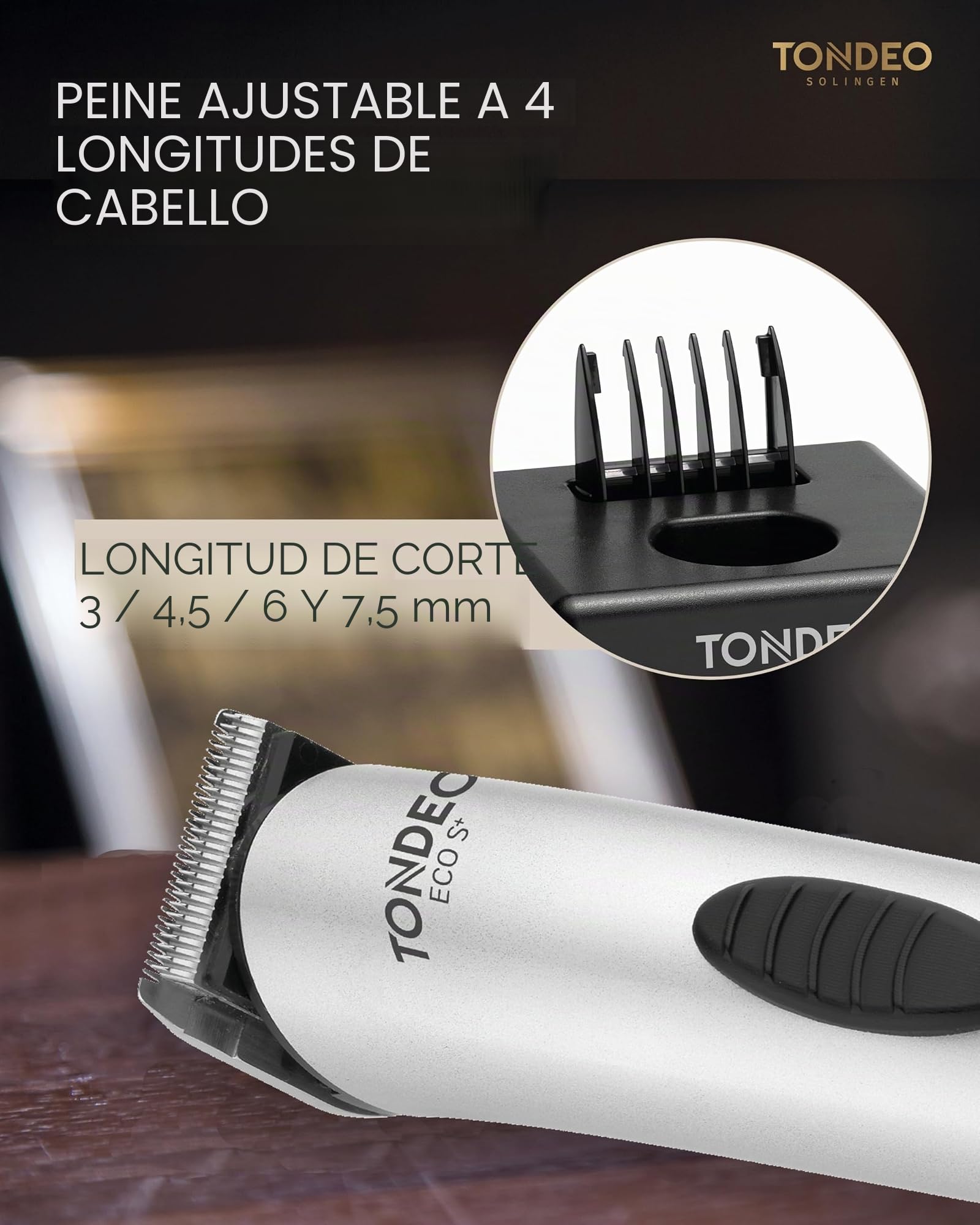 TONDEO Cortapelos ECO S PLUS SILVER | Cortapelos profesional con estación de carga y peine guía para 4 longitudes de corte diferentes