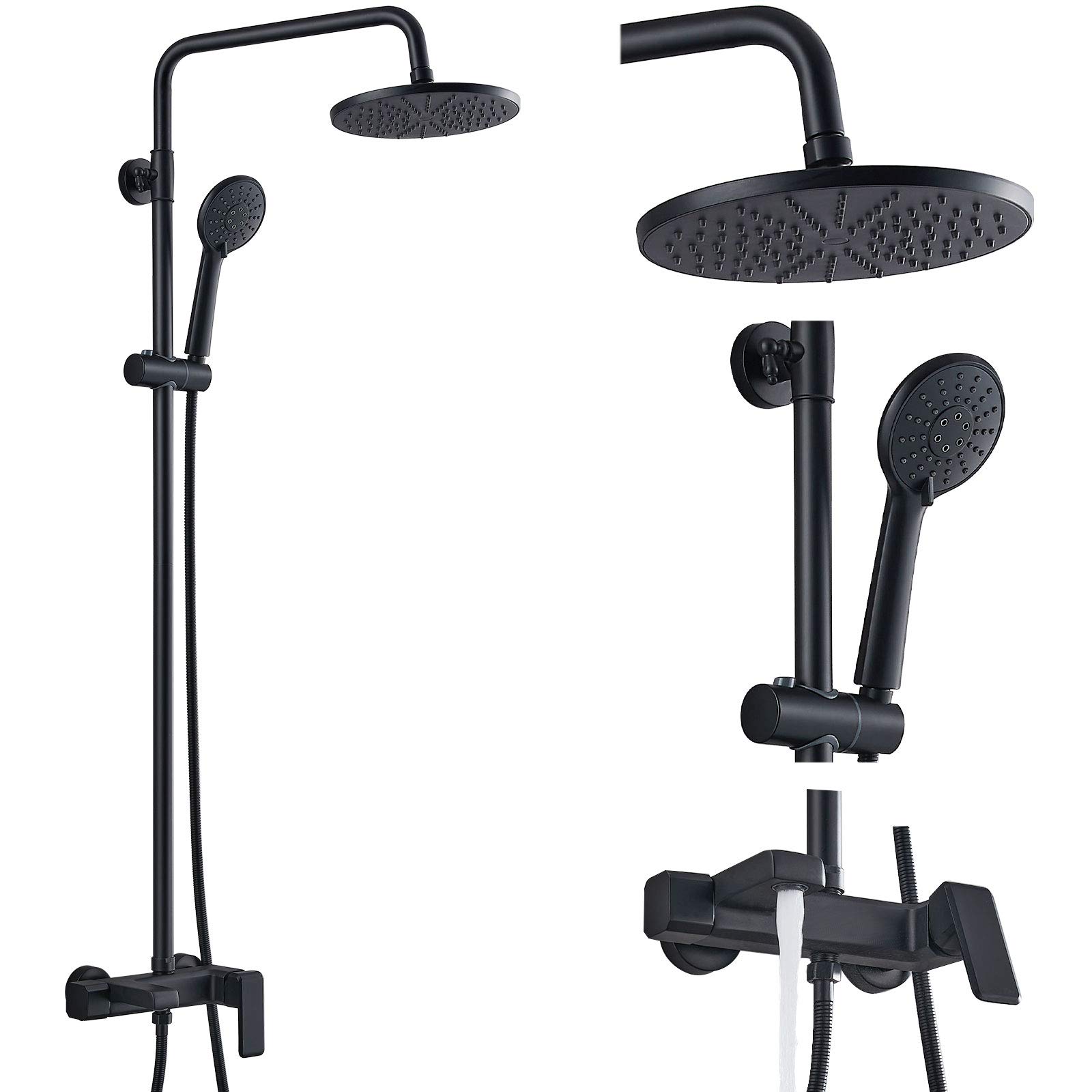 Buy Matte Black Exposed Shower Faucet Set 8 Rain Single Handle ABS