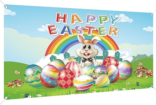 Pancarta de fondo de feliz día de Pascua, 6 x 4 pies, pancarta de Pascua de gran tamaño, pancartas de fondo azul, suministros de decoración de