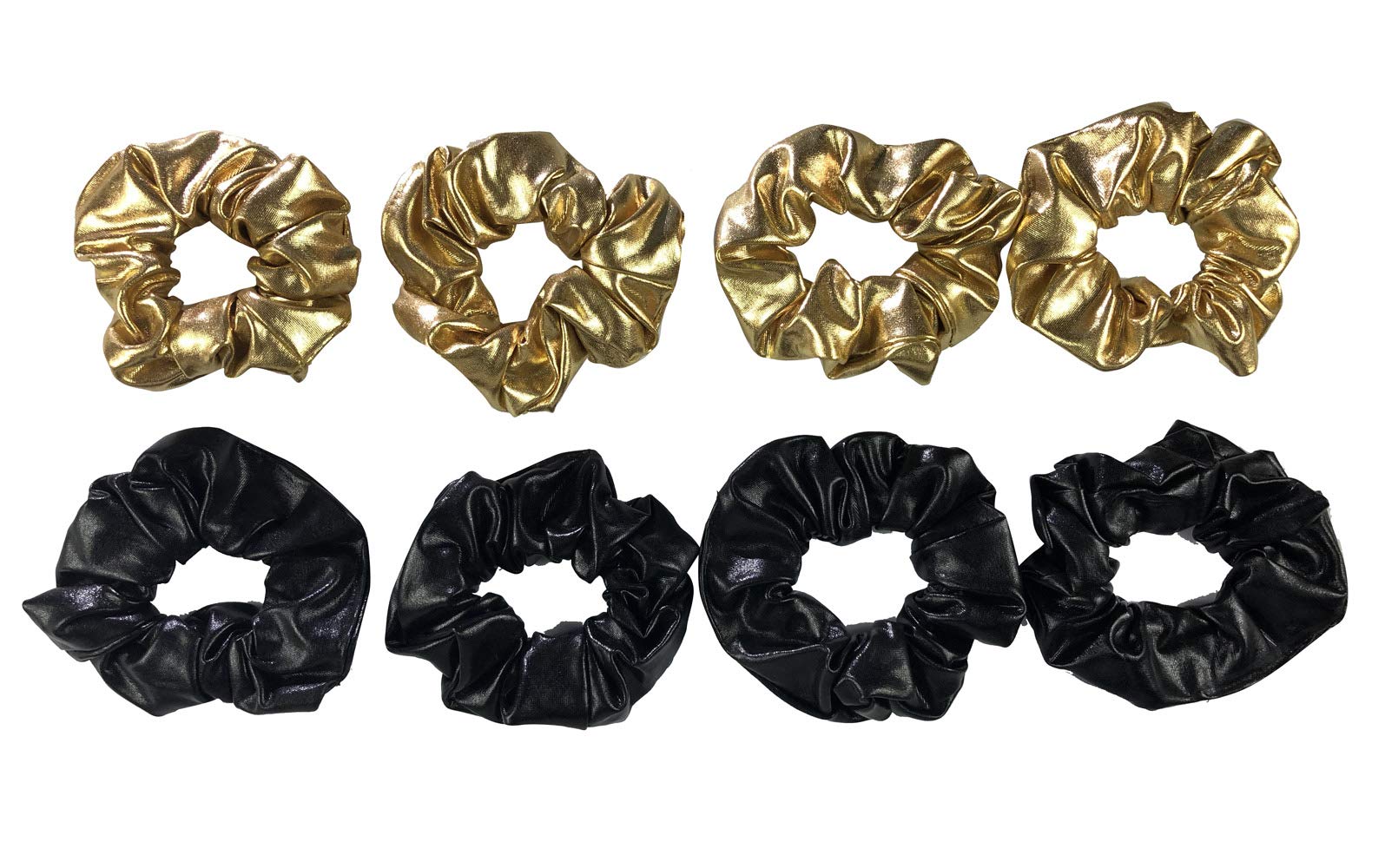 HOCONO 8 Pack Black and Gold Leather Hair Scrunchies Scrunchy Bobbles Elastic Hair Bands Ties Hair Accessories Metallic Wrist Band Cosplay Show for Women Girls