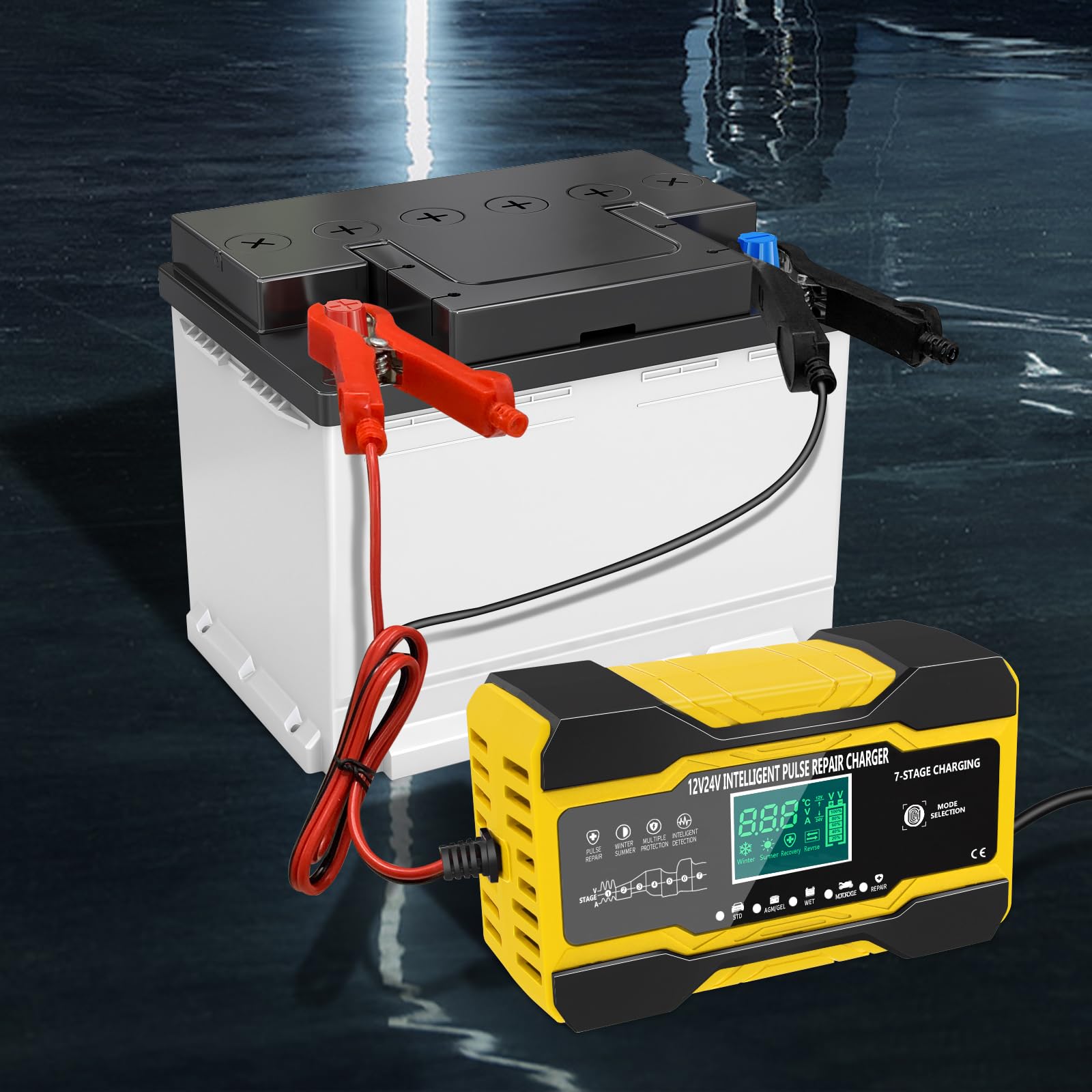 YDBAO Caricabatteria Auto di Carica 10A 12V/24V Caricabatterie Auto Moto con Schermo LCD Touch Multi Protezioni 5 Modalità di Ricarica Caricabatterie per Auto Moto AGM