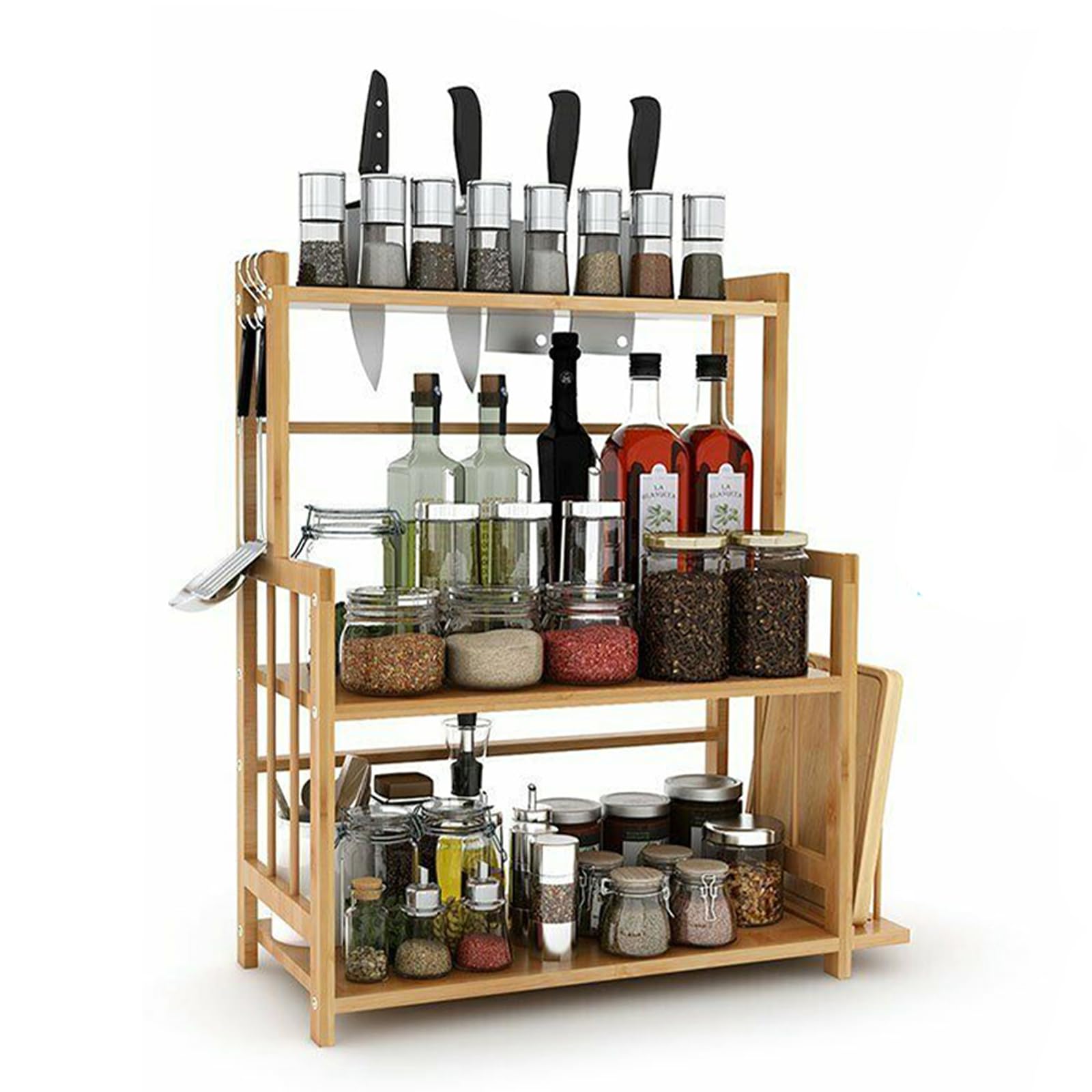 Naimp Bamboo Spice Rack Herb Rack Free Standing Corner Shelf