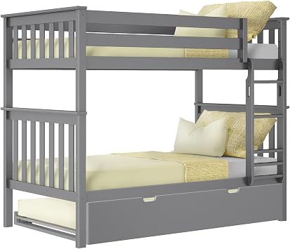 Max & Lily Twin over Twin Bunk Bed with Trundle, Grey