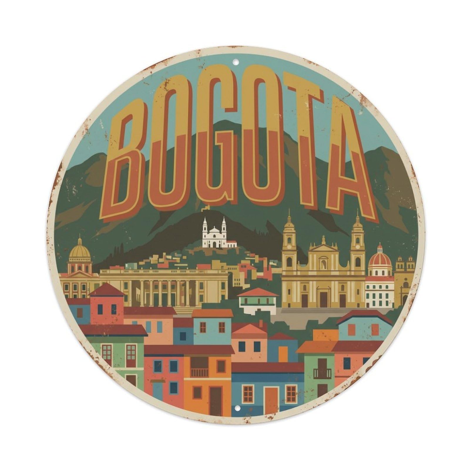 Vintage Travel Colombia Bogota Metal Tin Sign