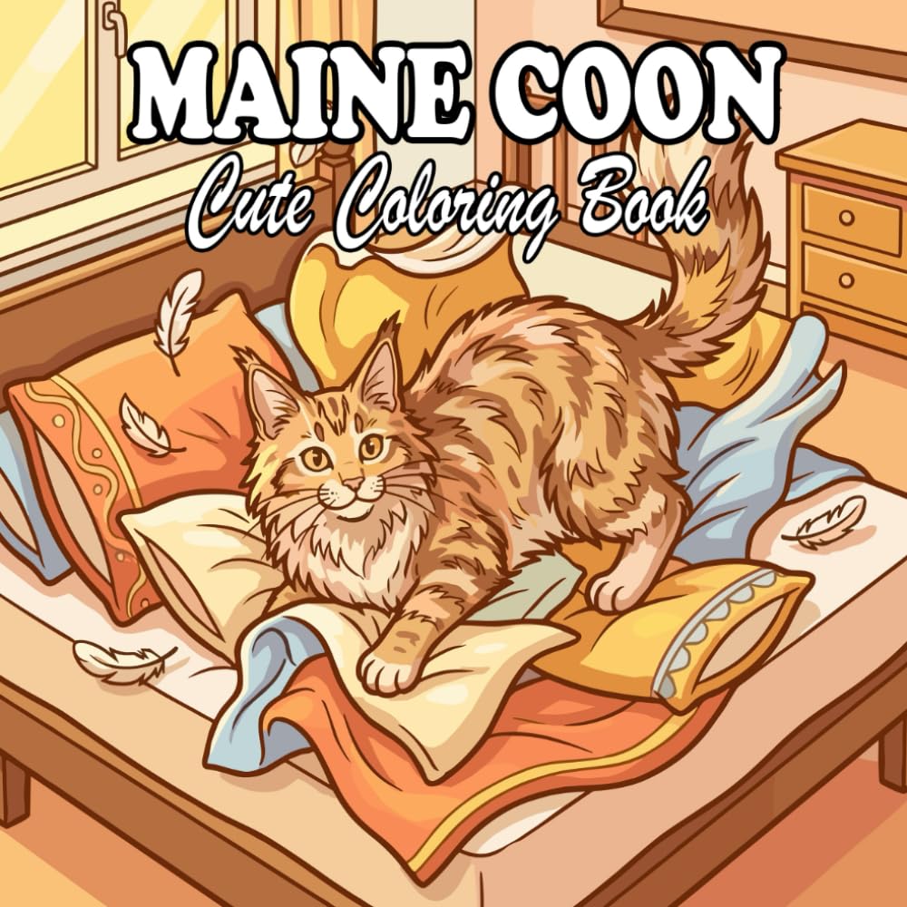 Maine Coon Coloring Book: Fluffy & Cozy Gentle Giants for Kids and Adults