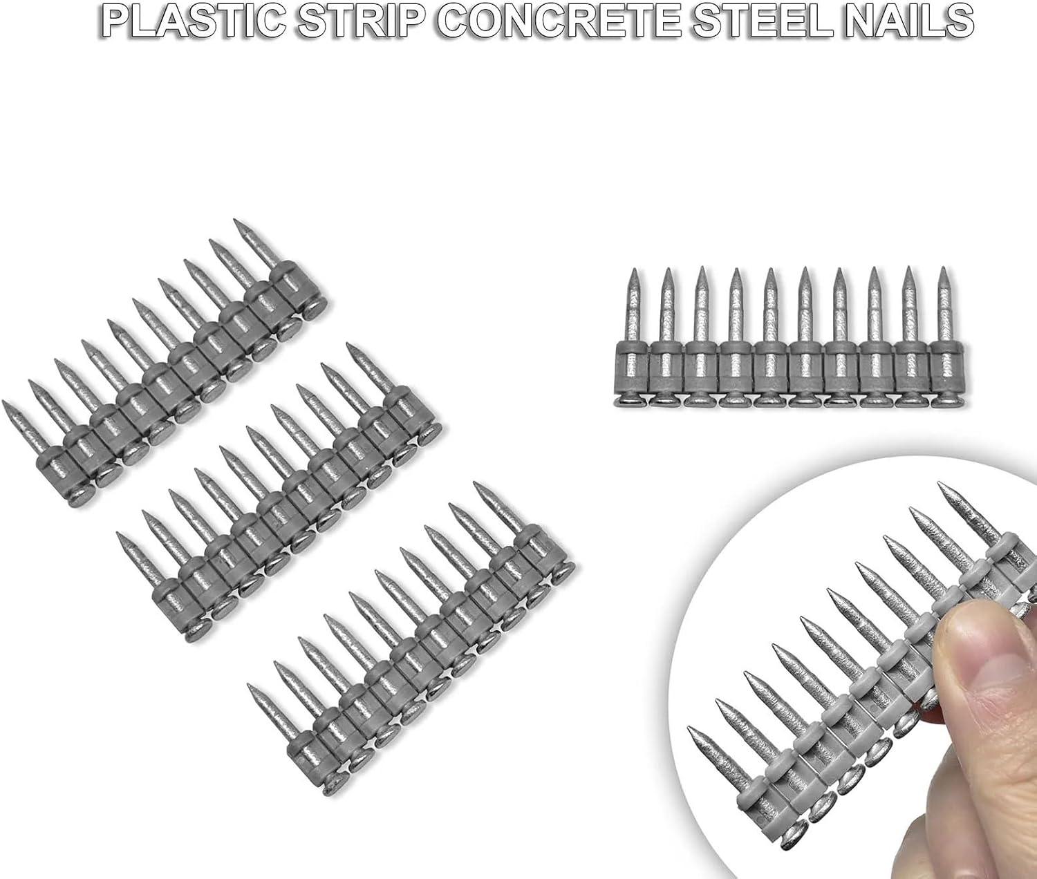 Masonry Nails 500PCS Plastic Collated Strip Pins Gas Nails Drive Pin Use In Steel And Concrete For Cordless Nailer Tool(27mm)