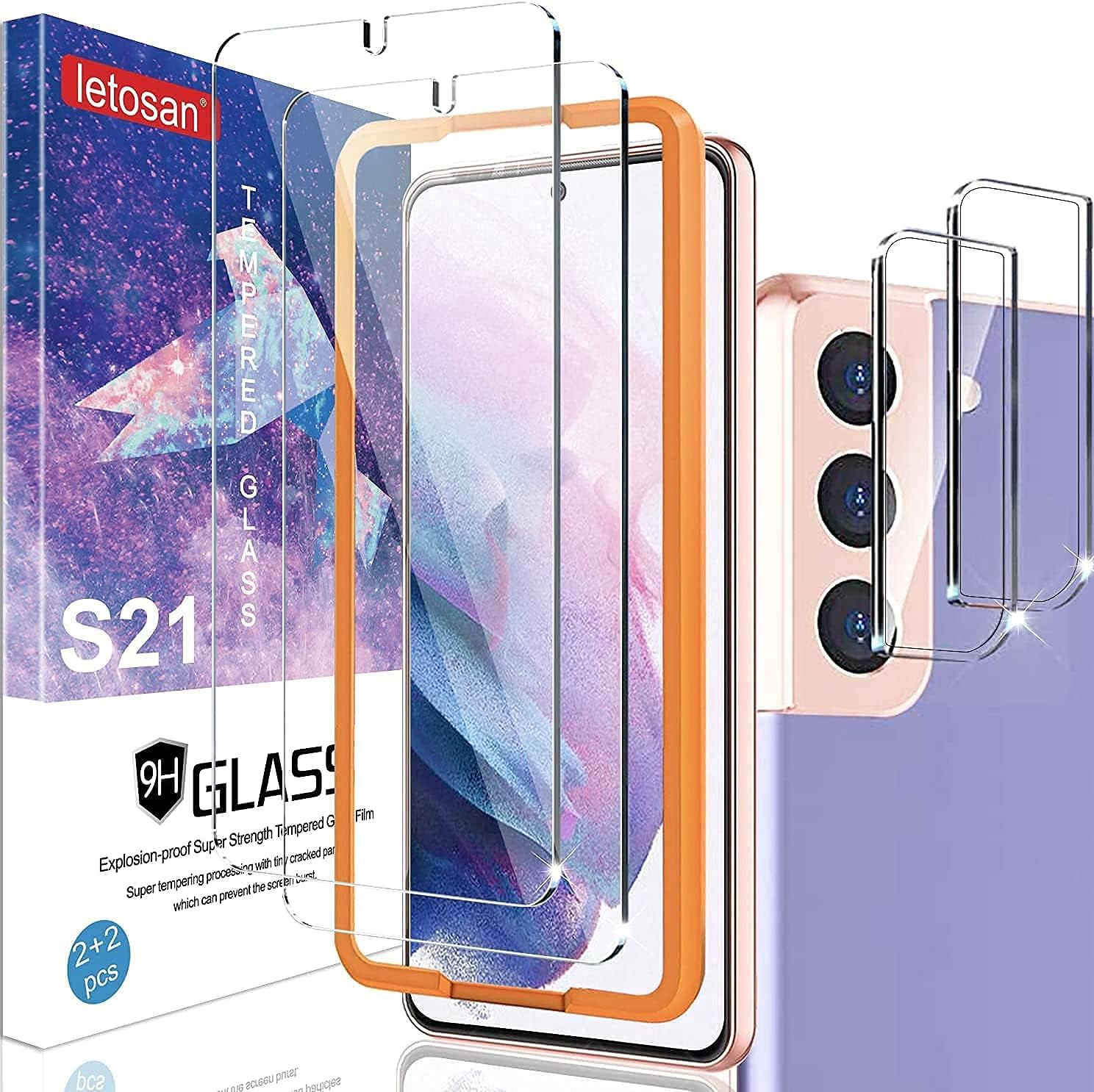 [2+2 Pack] Screen Protector for Samsung Galaxy S21/S21 5G, 9H Tempered Glass, Ultrasonic Fingerprint Compatible,3D Curved, HD Clear, Bubble-Free for Galaxy S21 Glass Screen Protector