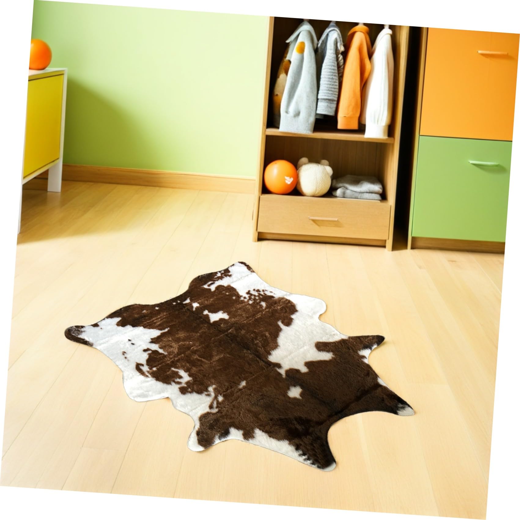Tapis de Salon Marron en Imitation Cuir Peau de Vache Décoratif