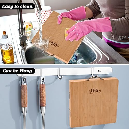 Miniatura 8 de Tabla de charcutería de regalos para mujeres: tabla de queso plegable de bambú con juego de cuchillos, regalo único de elefante blanco, regalo