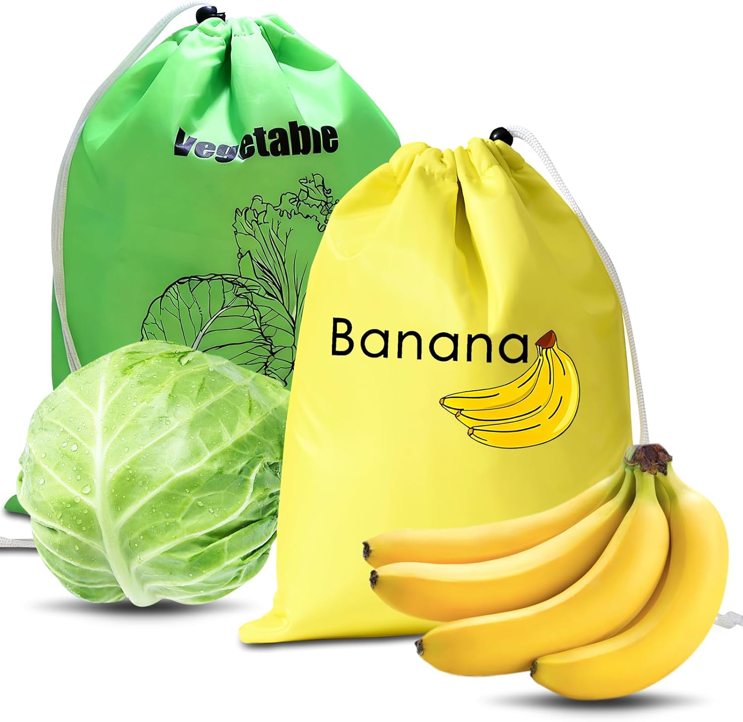 2 Pack Banana Storage Bags, Reusable Produce Saver Pouches For Fruits & Vegetables, Foil Lined Food Preserver Bags To Keep Bananas Fresh, Extend Freshness & Shelf Life in Refrigerator