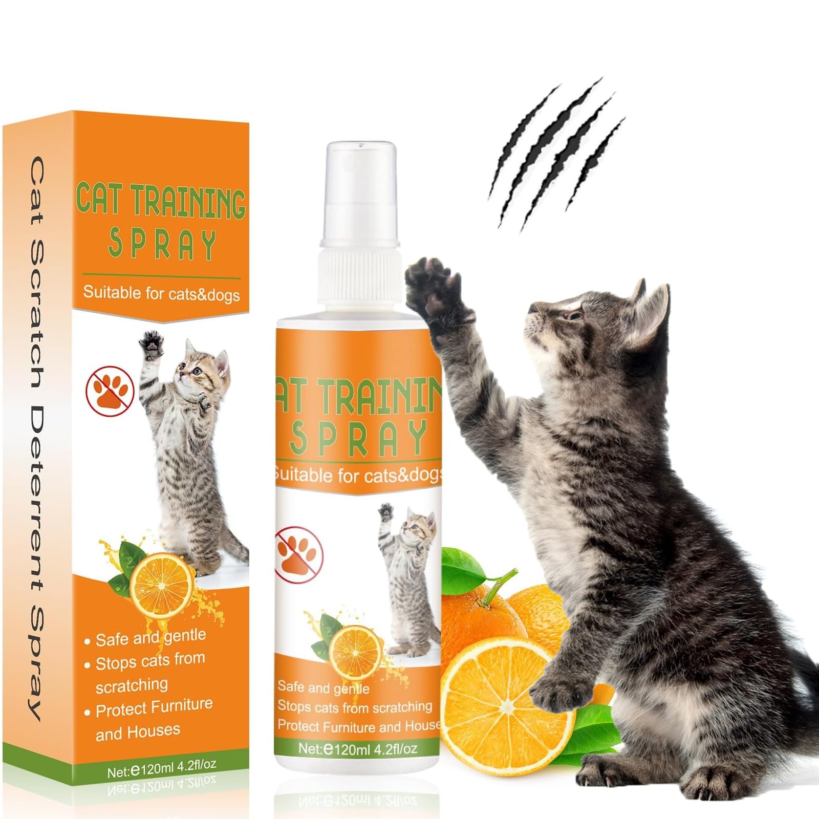 Spray Anti Graffio per Gatti 120 ML, Spray Addestramento Gatti, Protettore Mobili da Graffi per Interni ed Esterni, Divano, Porta