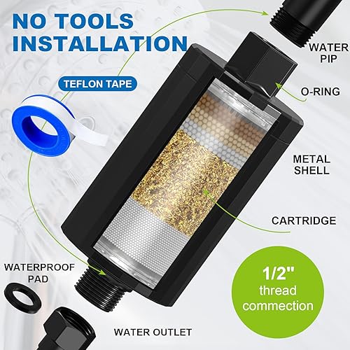 Miniatura 6 de All Metal - Filtro de ducha KDF 55, vitamina C, E y A, para agua dura, filtros de agua universales de alta presión para eliminar productos químicos