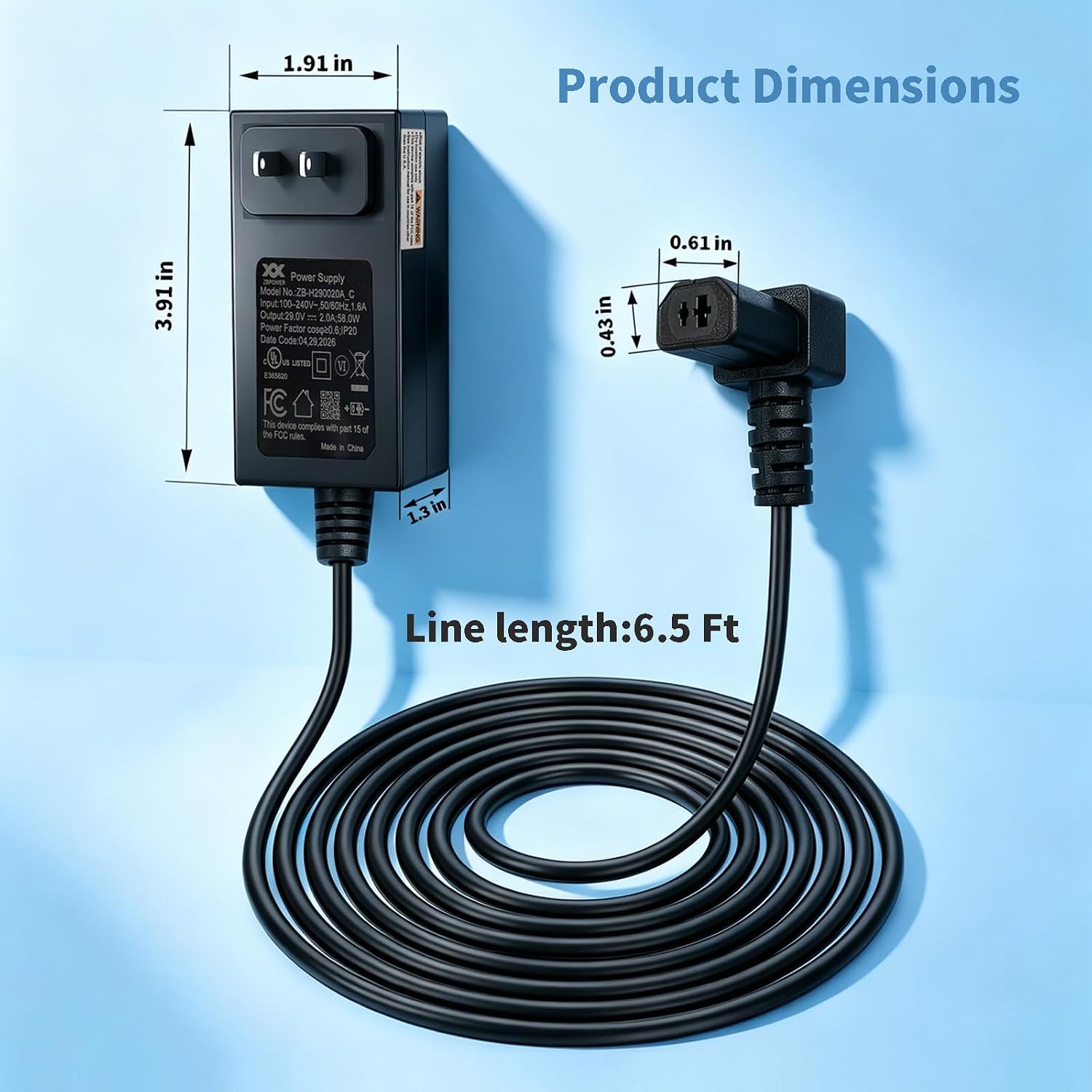 Recliner Power Supply ac/dc for HXY-270V2220A Model ZB-H290020A-C Couch | 29V 2A Wall Switching Power Supply for Electric Sofa Lift Chairs Power Recliner Cord 90-degree angle plug