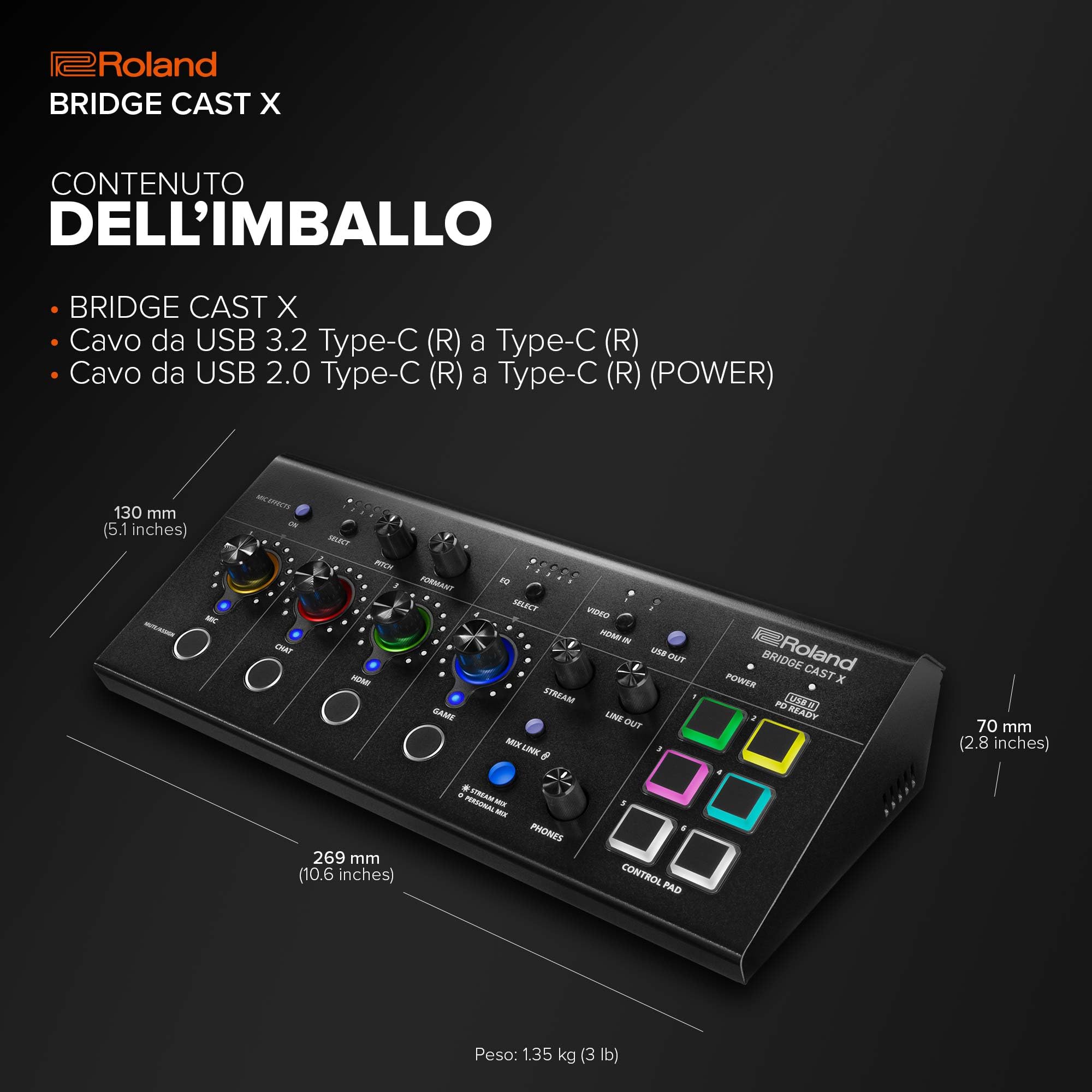 Roland BRIDGE CAST X Dual Bus Gaming Mixer & Video Capture | Interfaccia Pro per lo Streaming Audio per i Gamer Online e Molto Altro | DSP Hardware a 32-Bit | Connettività USB-C