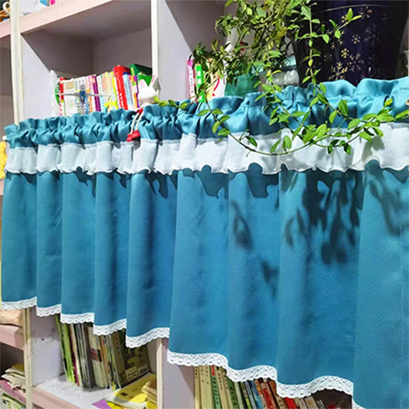 Petits rideaux de fenêtre occultants bleus stores opaques courts anti-poussière