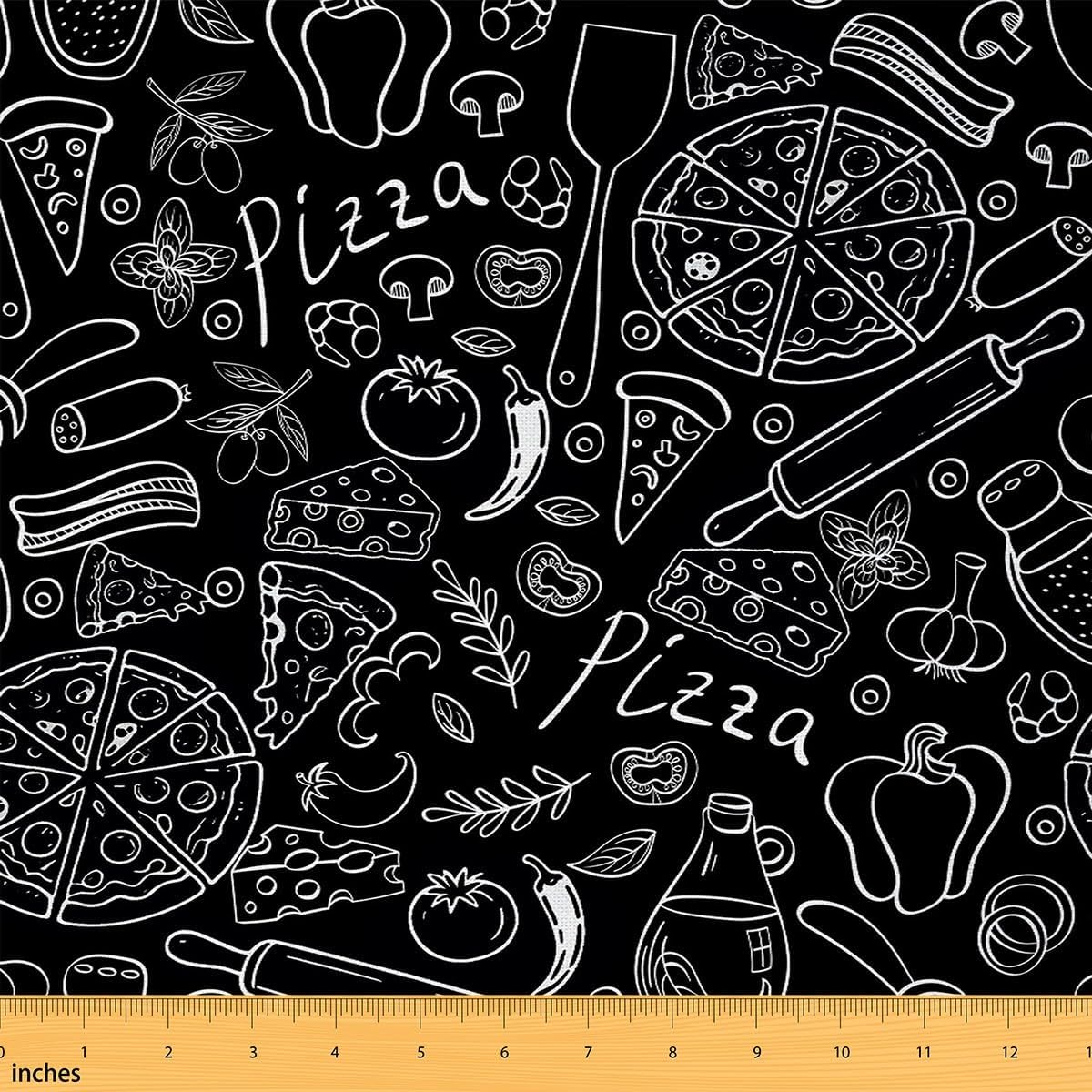 Fast Food Cooking Waterproof Fabric by The Yard Vegetable Fruit Cheese Pizza Home DIY Fabric by The Yard Delicious Food Theme Upholstery Fabric for Arts Craft Quilting Sewing,5 Yard