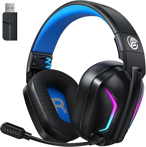 Fachixy - Auriculares inalámbricos para juegos con micrófono para PC, PS5, PS4, auriculares Bluetooth para juegos - Carga rápida, batería de 50
