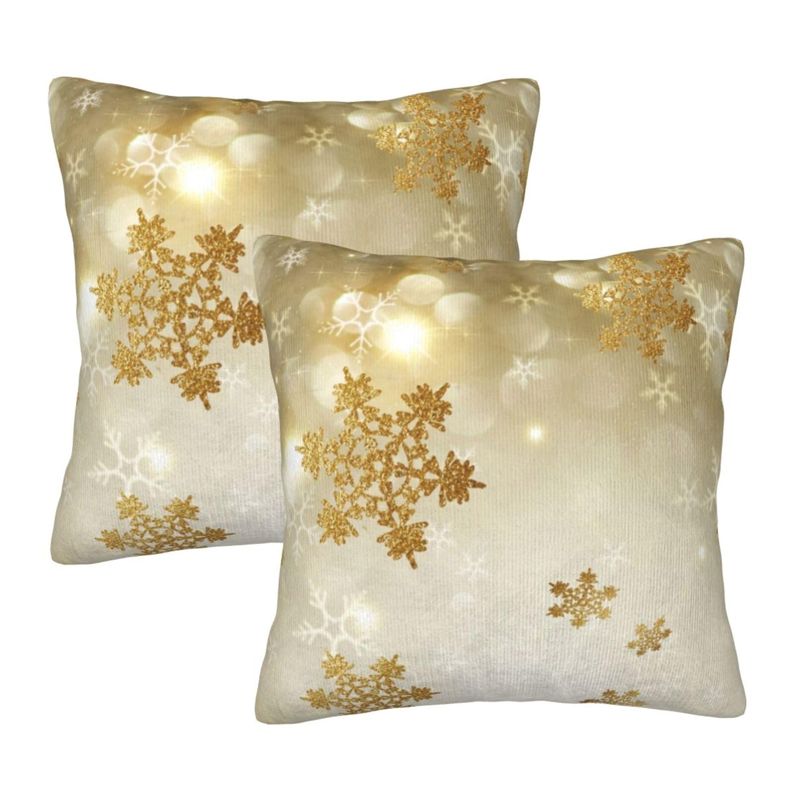 Set di 2 federe decorative in seta dorata con stampa natalizia