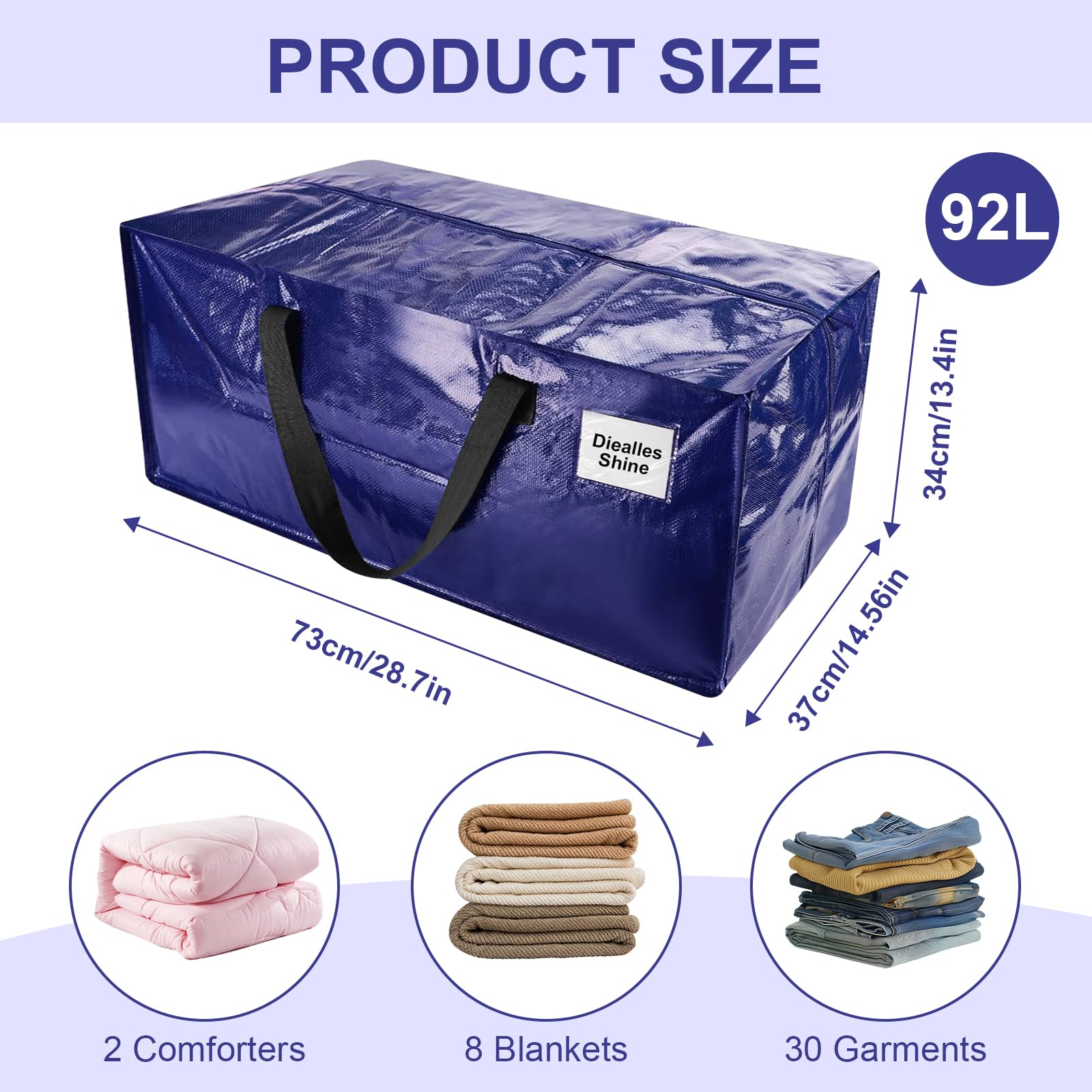 Borse Trasloco Diealles 92L - Set Di 4, Con Cerniere Rinforzate, Pieghevoli Per Vestiti E Coperte