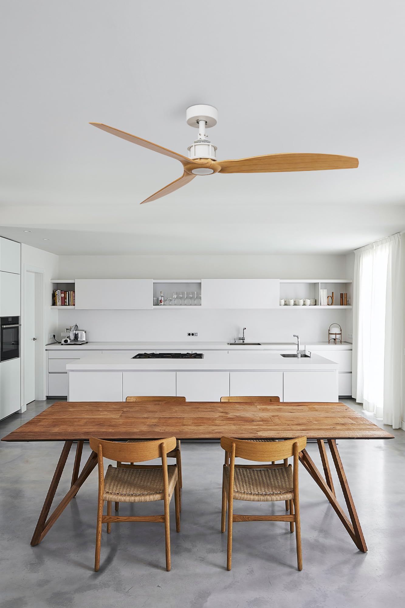 FARO Barcelona Ventilador de techo con luz blanco/madera Ø 128 cm JUST FAN M