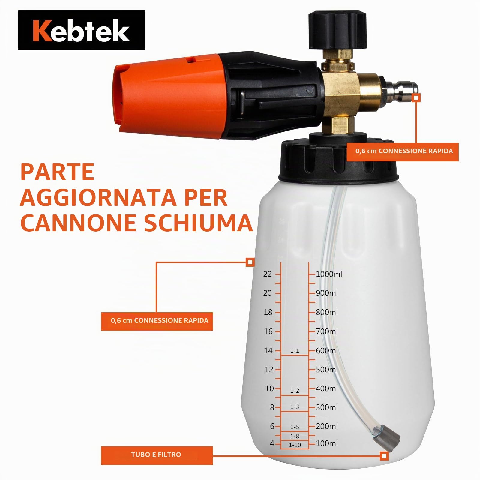 Kebtek Pistola Idropulitrice ad Alta Pressione 5200 PSI con Lancia Schiuma e 5 Ugelli a Spruzzo e Adattatore Compatible per Karcher K2-K7 (MRP-001-A)