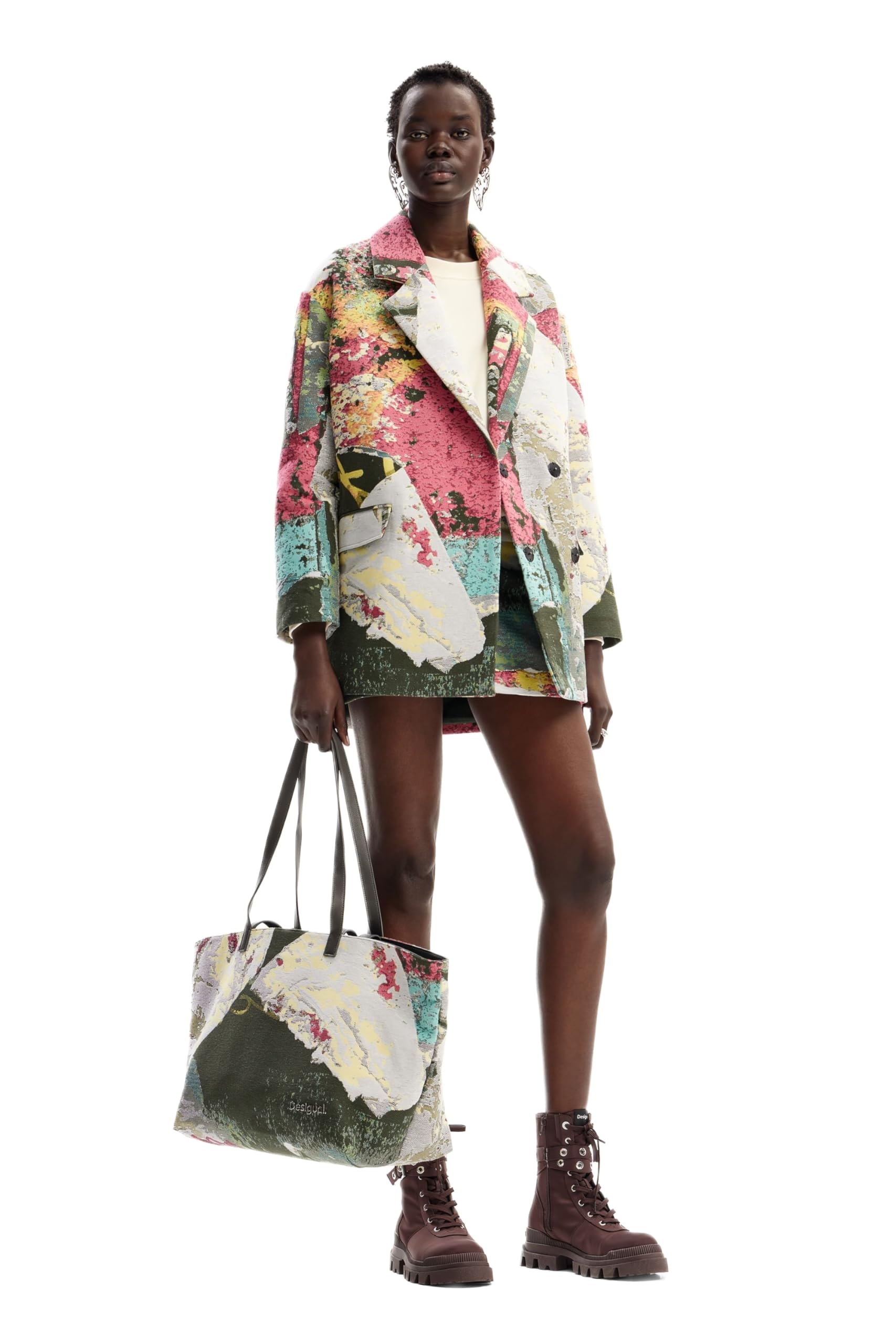 Desigual Women's Woman Woven Overcoat, Material finishes, S