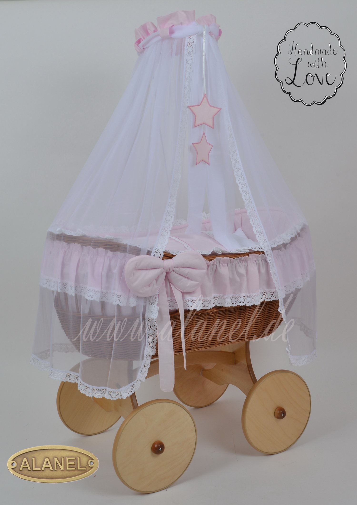 Buy New Ophelia UNO Star Solid Wheels Antique Pink Wicker Crib Moses