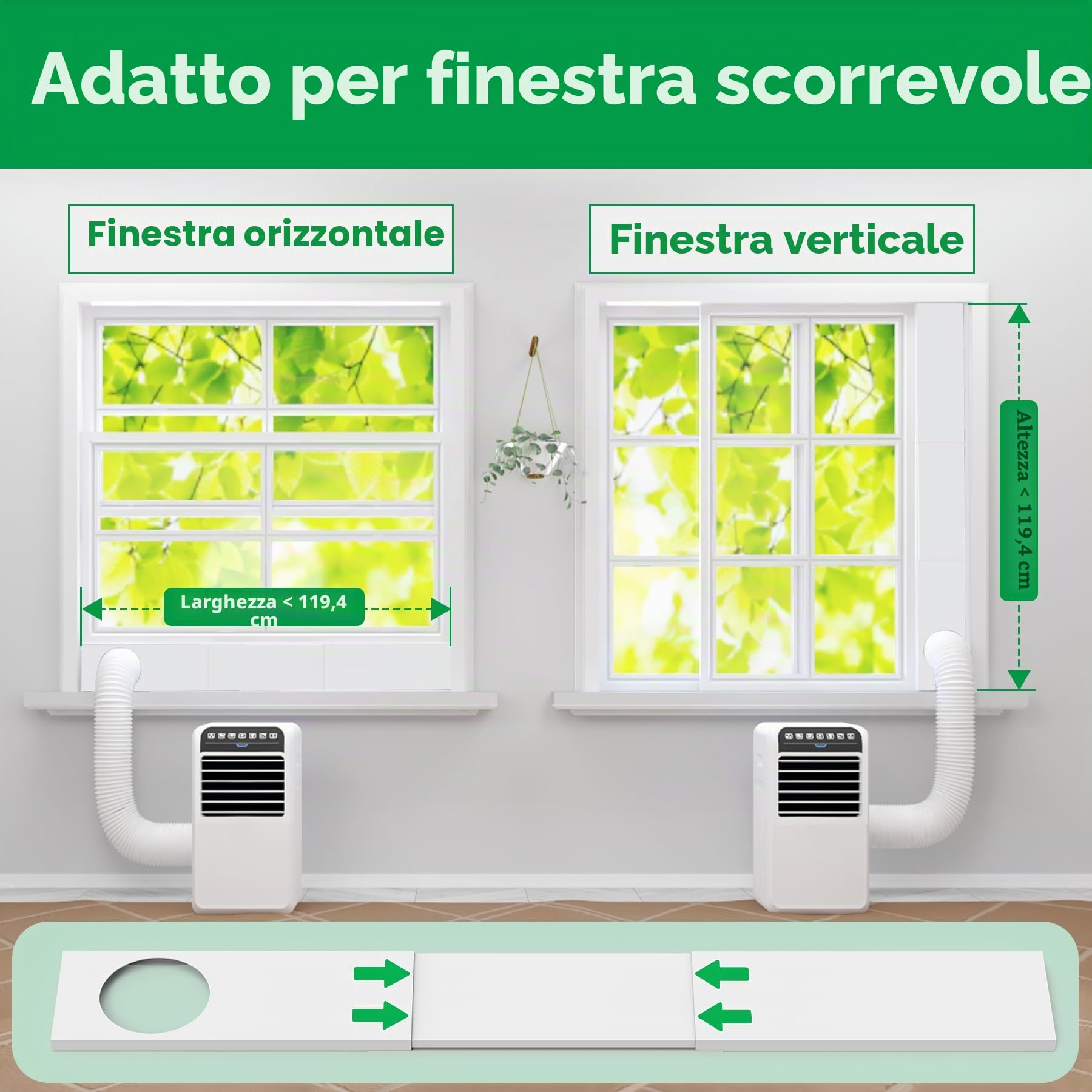 Forestchill Kit di guarnizioni portatili per condizionatore d'aria per tubo di scarico da 15 cm di diametro, kit universale di ventilazione CA per finestre scorrevoli e finestre appese, pannelli di