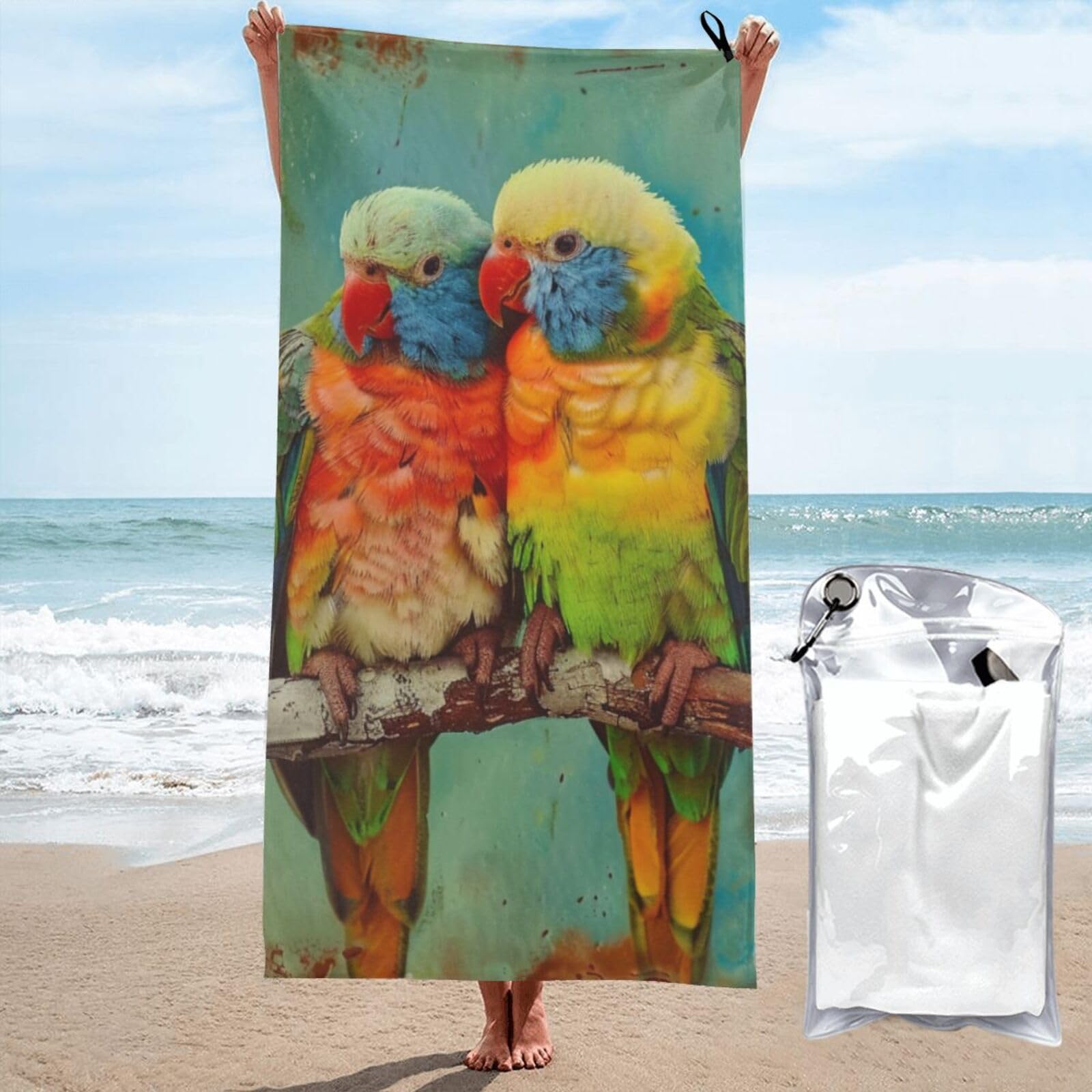 kkvhhyuo Microfiber Beach Towel, Parrot Printed Lightweight Quick Dry Travel Bath Sheet with Compact Carry Bag for Swimming Yoga Camping Gym,27.5"x55"