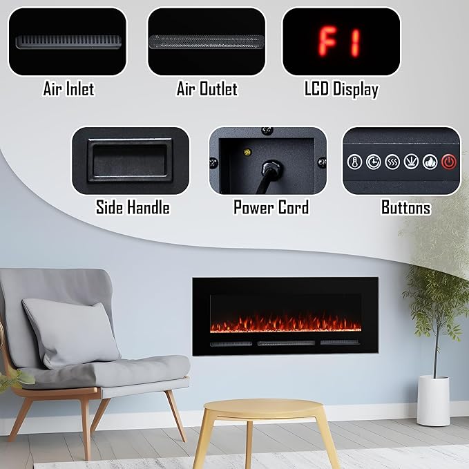 Chimenea Eléctrica 50" Empotrable y de Pared con Control Remoto miniatura 8