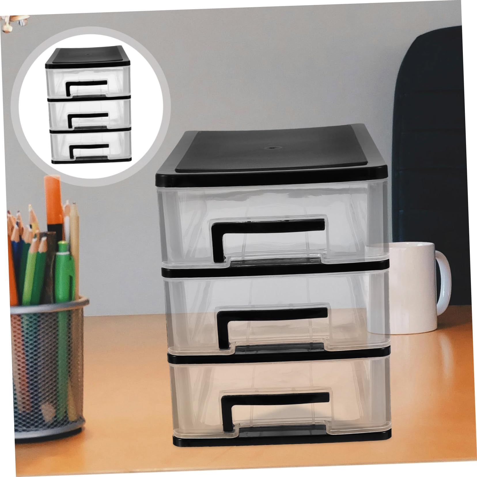 Ipetboom Cassettiera in Plastica Nera a Tre Livelli Cassetti Trasparenti, Organizer Portatile per Scrivania e Soggiorno, Design Compatto per Massimizzare lo Spazio