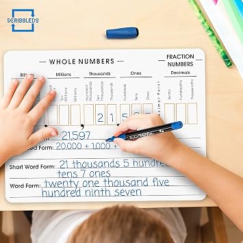Scribbledo Place Value Dry Erase Board 9x12, Bulk 10 Pack, Double Sided