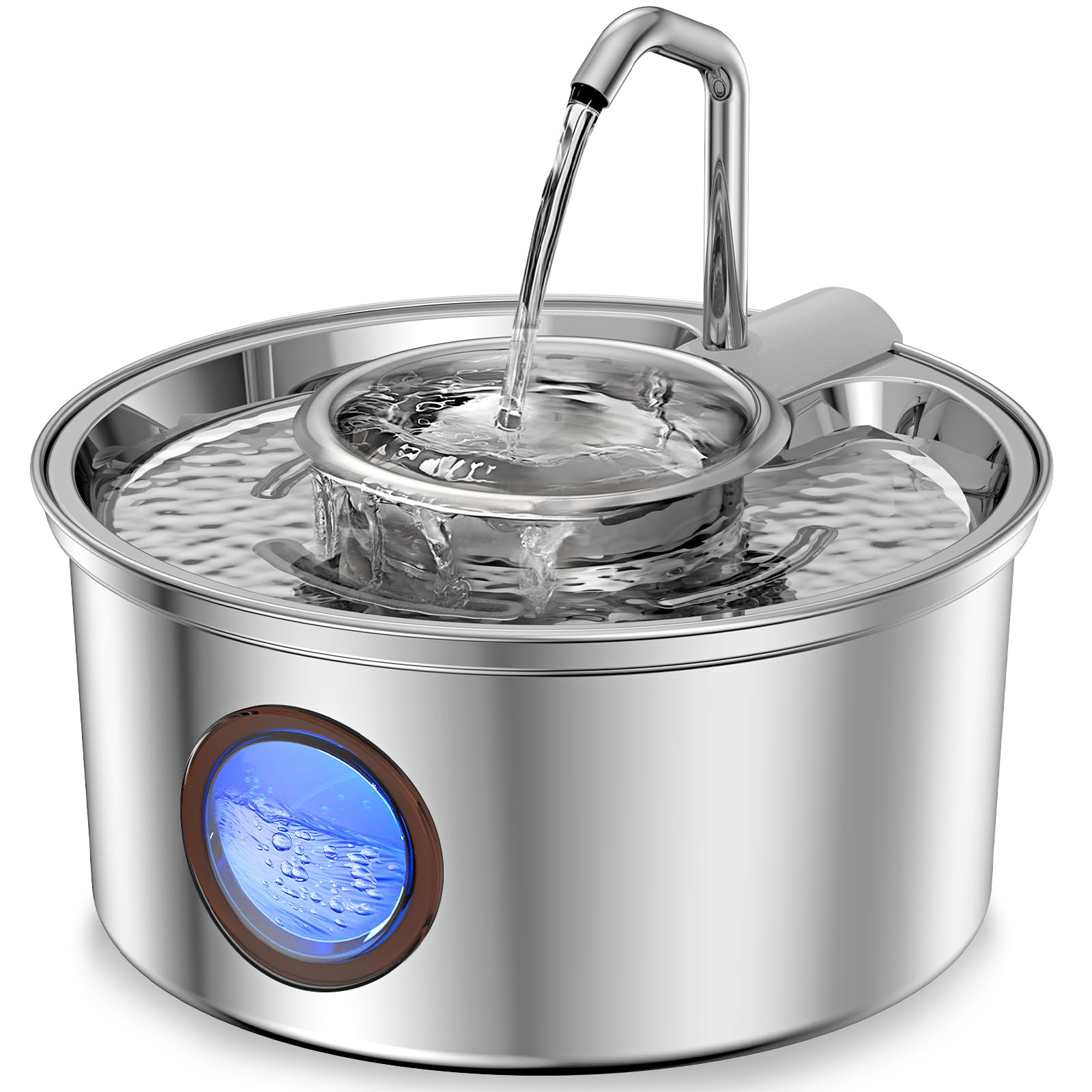 Cat Water Fountain,108oz/3.2L Stainless Steel Cat Fountain and Removable Water Bowl,Pet Fountain with Water Level Window,Quiet Pump,Multi-Filter, Water Tap, Provides Flowing,for Dog Cats