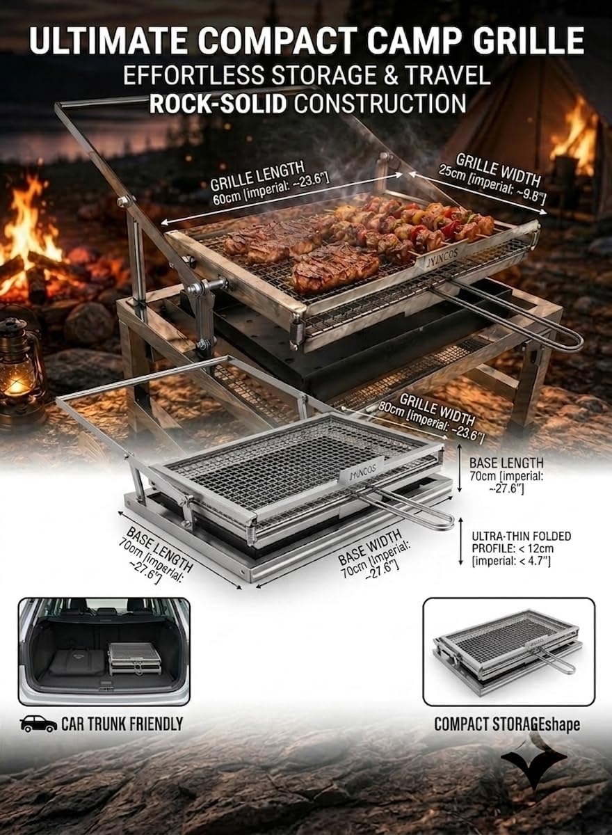 Flip BBQ Grill, Portable 180° Rotating Charcoal Outdoor Stove, Detachable Stainless Steel Rotating Grill with Gloves, Tongs & Brush, Large Capacity Net for Picnic & Camping (27in)
