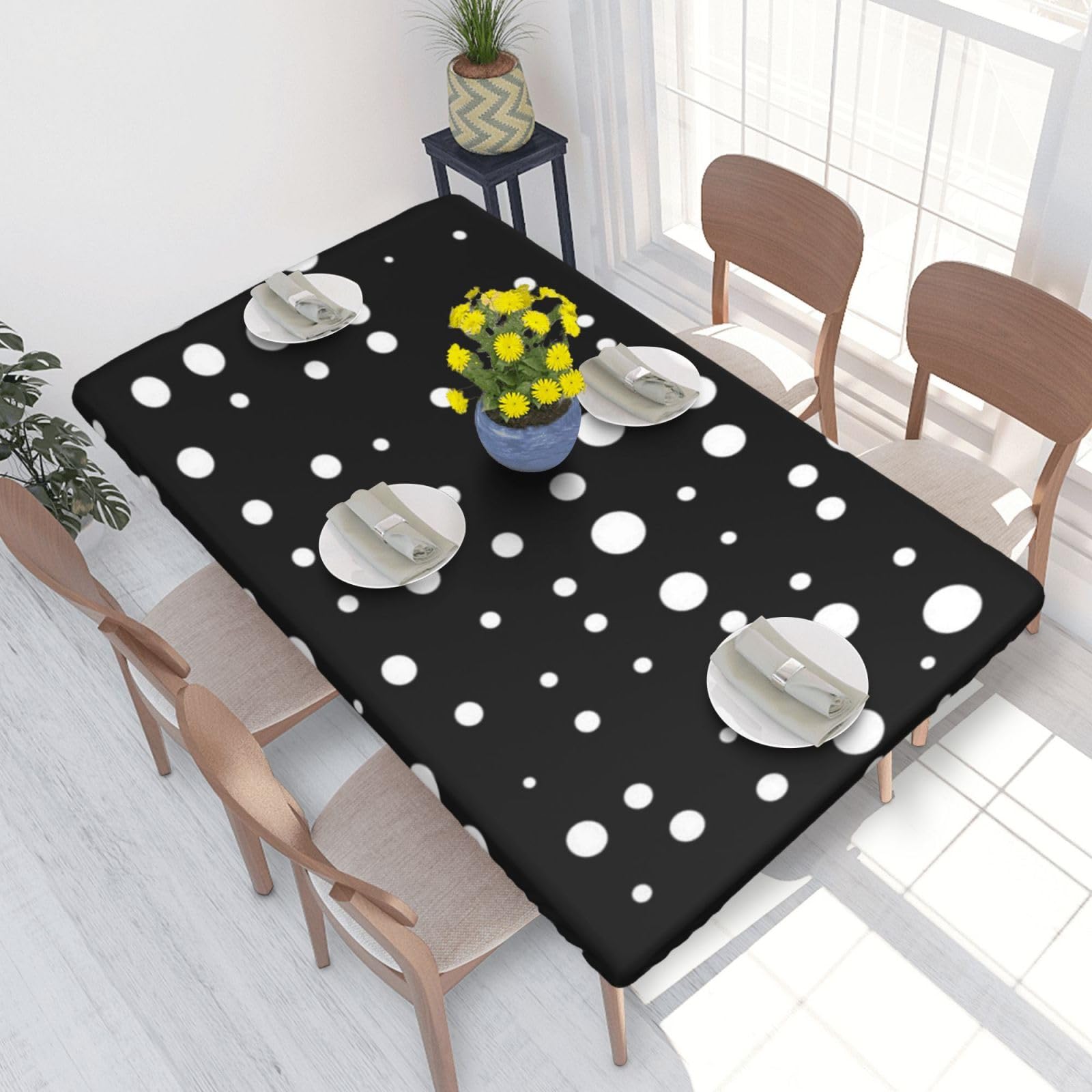 BNVSADC Black & White Big Dot Printed 4FT Tablecloth 122x76 CM Polyester Kitchen Water Resistant Table Cloth Dining Table Decoration Table Covers